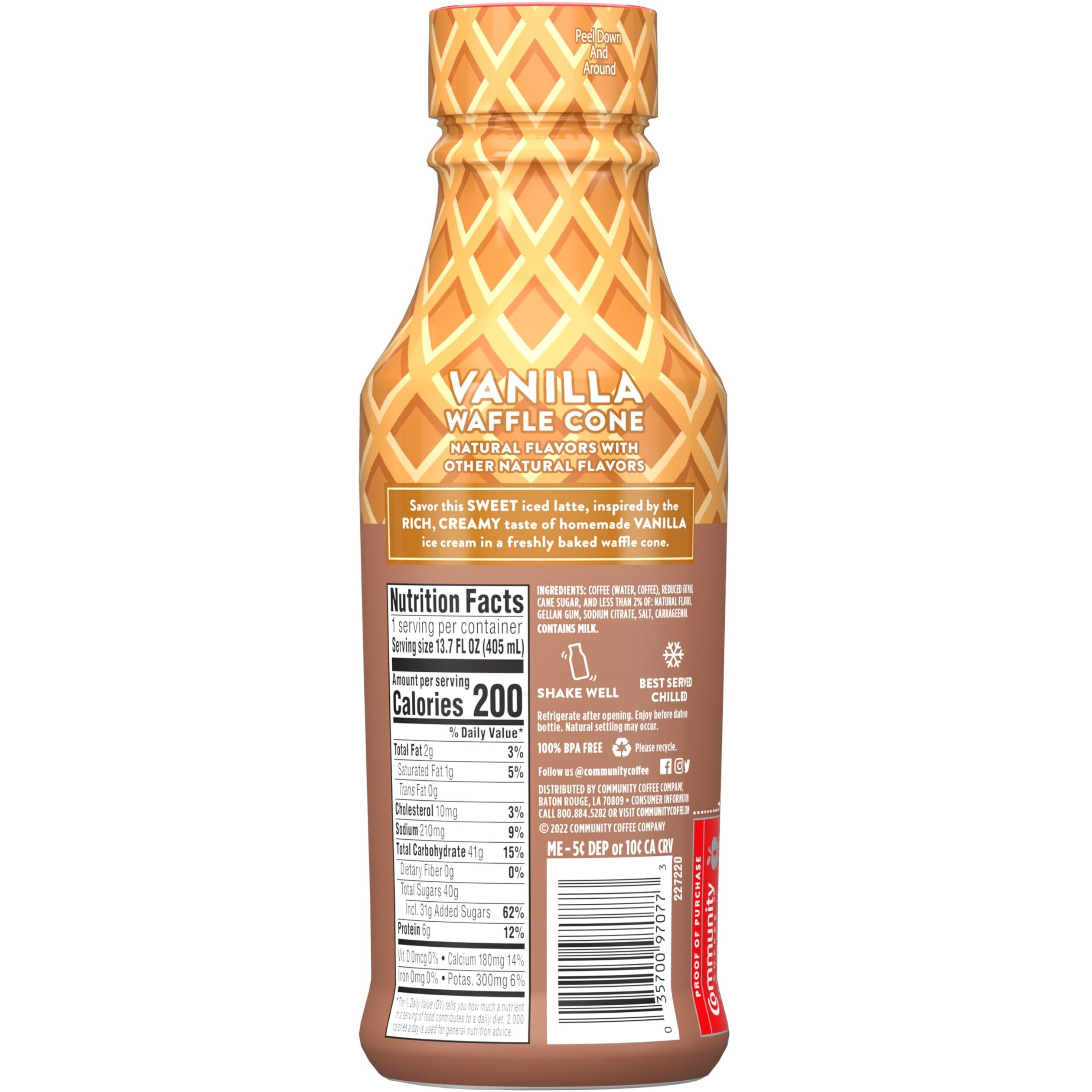 Community Coffee Iced Latte Coffee Drink, Vanilla Waffle Cone, Natural Flavors, 13.7 Fluid Ounce (Pack Of 12)