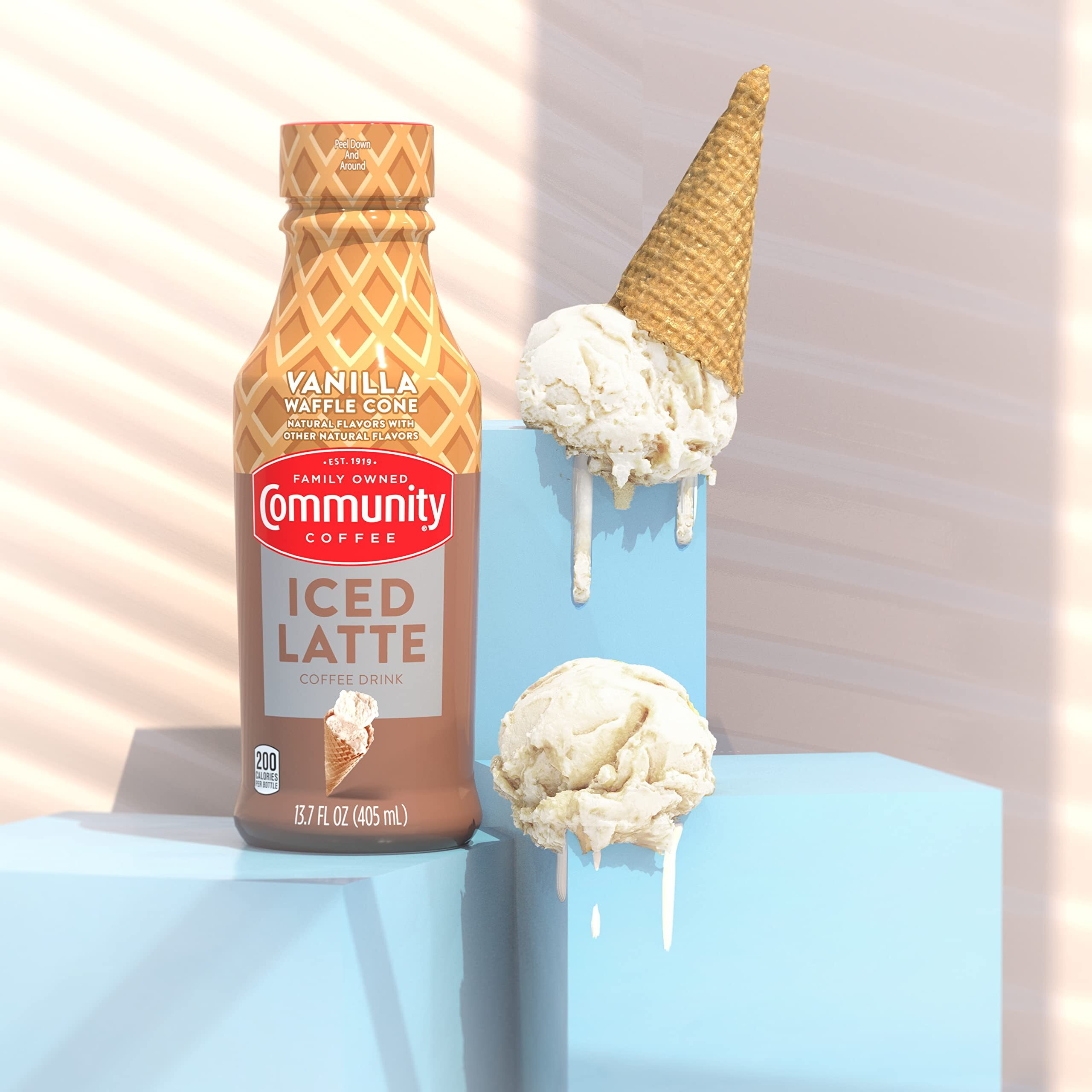 Community Coffee Iced Latte Coffee Drink, Vanilla Waffle Cone, Natural Flavors, 13.7 Fluid Ounce (Pack Of 12)