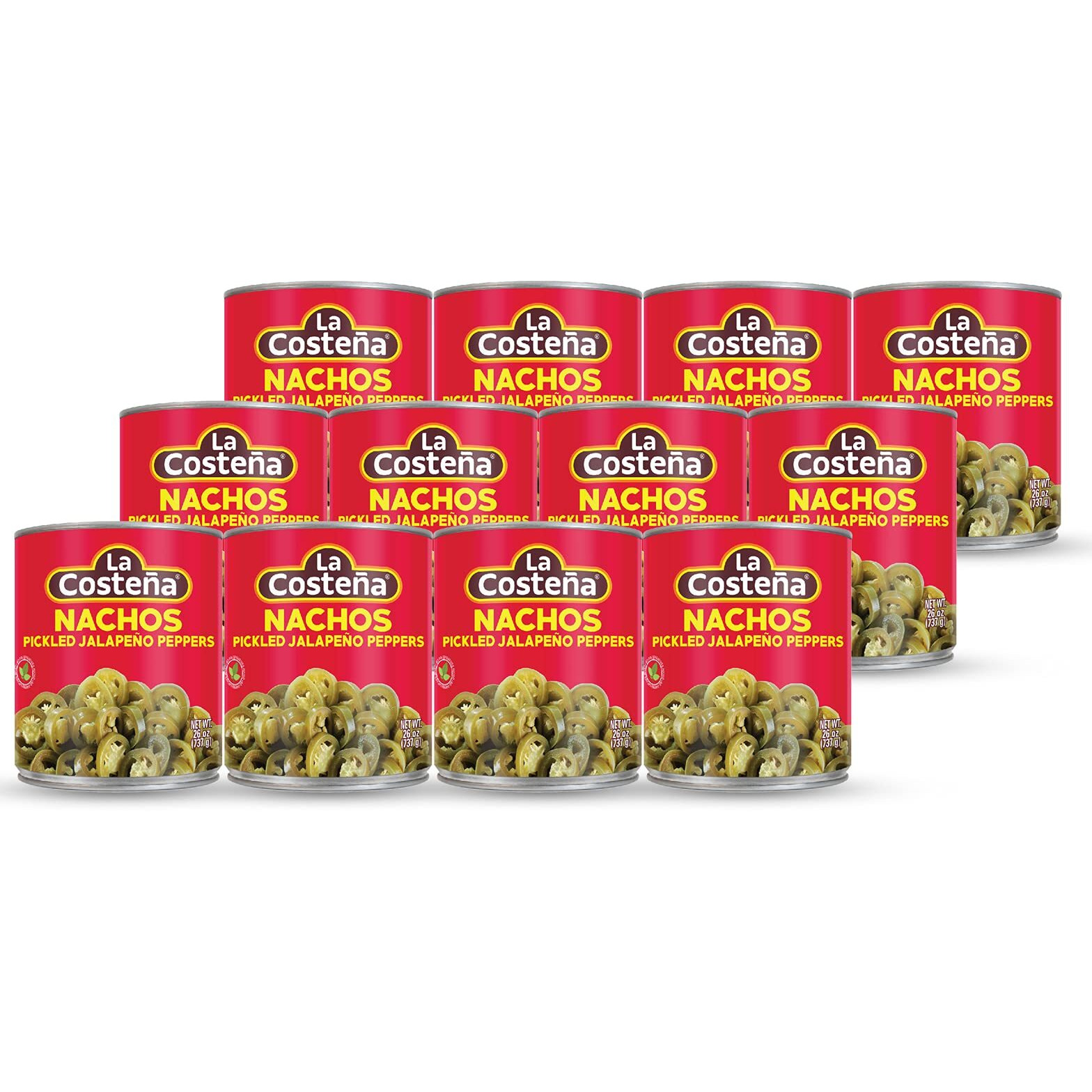 La Costea Sliced Nacho Jalapeno Peppers - Pickled Jalapenos - Jalapeno Pepper - Hot Peppers - Mexican Food, Guacamole, Spicy Nacho & Taco Toppings, Enchiladas & Salsa - 26Oz, 12 Pack Canned Jalapenos