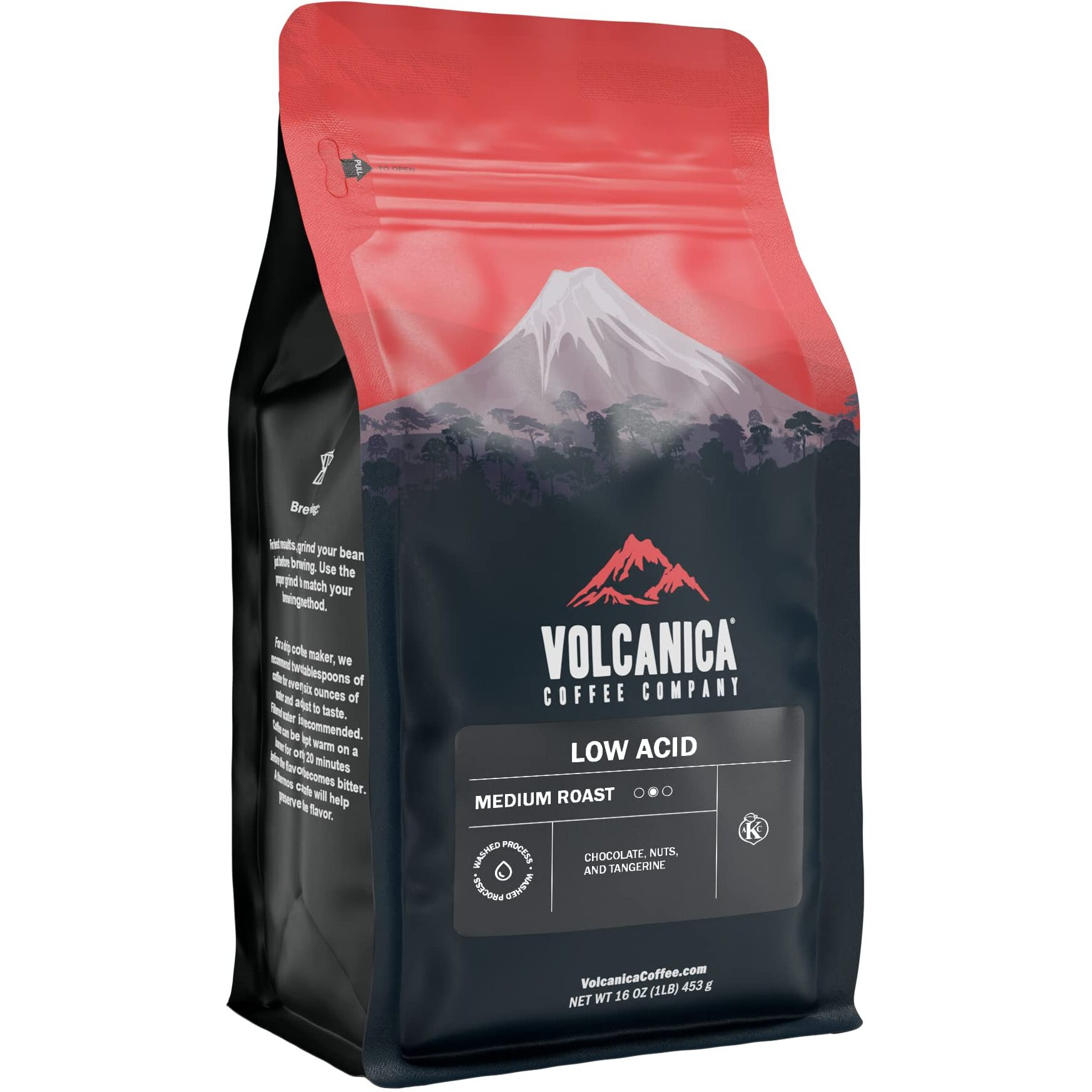 Low Acid Coffee, Blend Of Natural Low Acidic Coffee, Whole Bean, Medium Roast, Fresh Roasted, Kosher, 16-Ounces