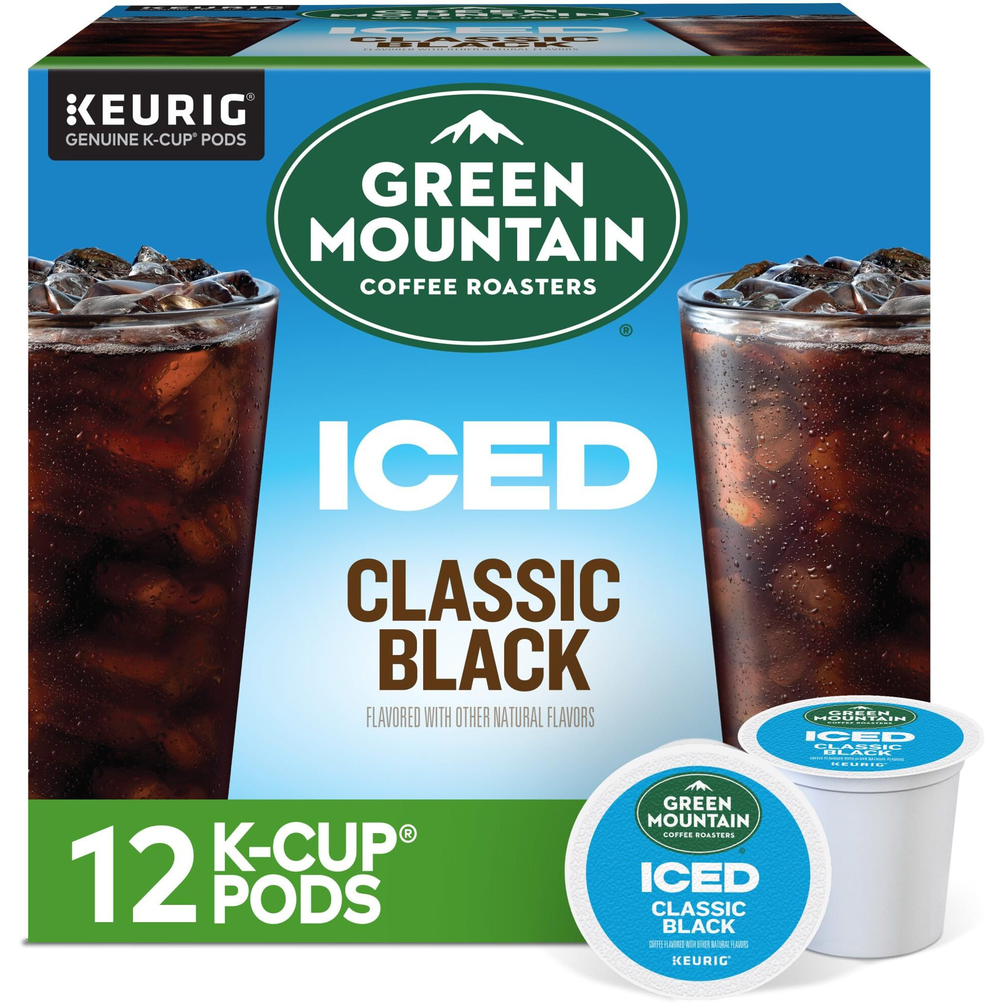 Green Mountain Coffee Roasters Iced Classic Black, Single Serve Keurig K-Cup Pods, Medium Roast Iced Coffee, 72 Count