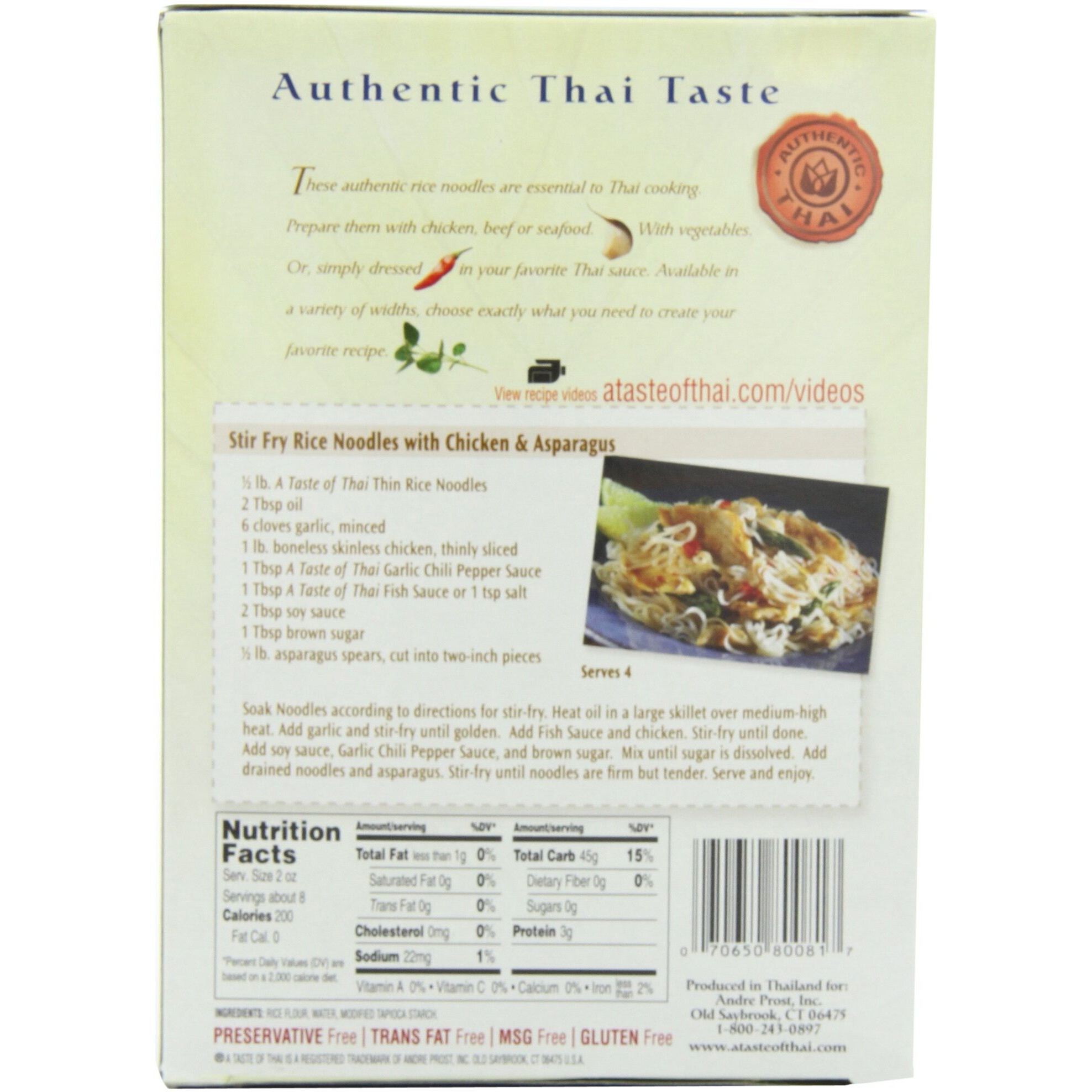 A Taste Of Thai Thin Rice Noodles - 16Oz Pack Of 6 | Made Of Jasmine Rice | Use In Stir-Fries Soups & Stews | Great Side Dish Or Vegan Meal | Gluten-Free | No Preservatives | No Trans Fats | No Msg