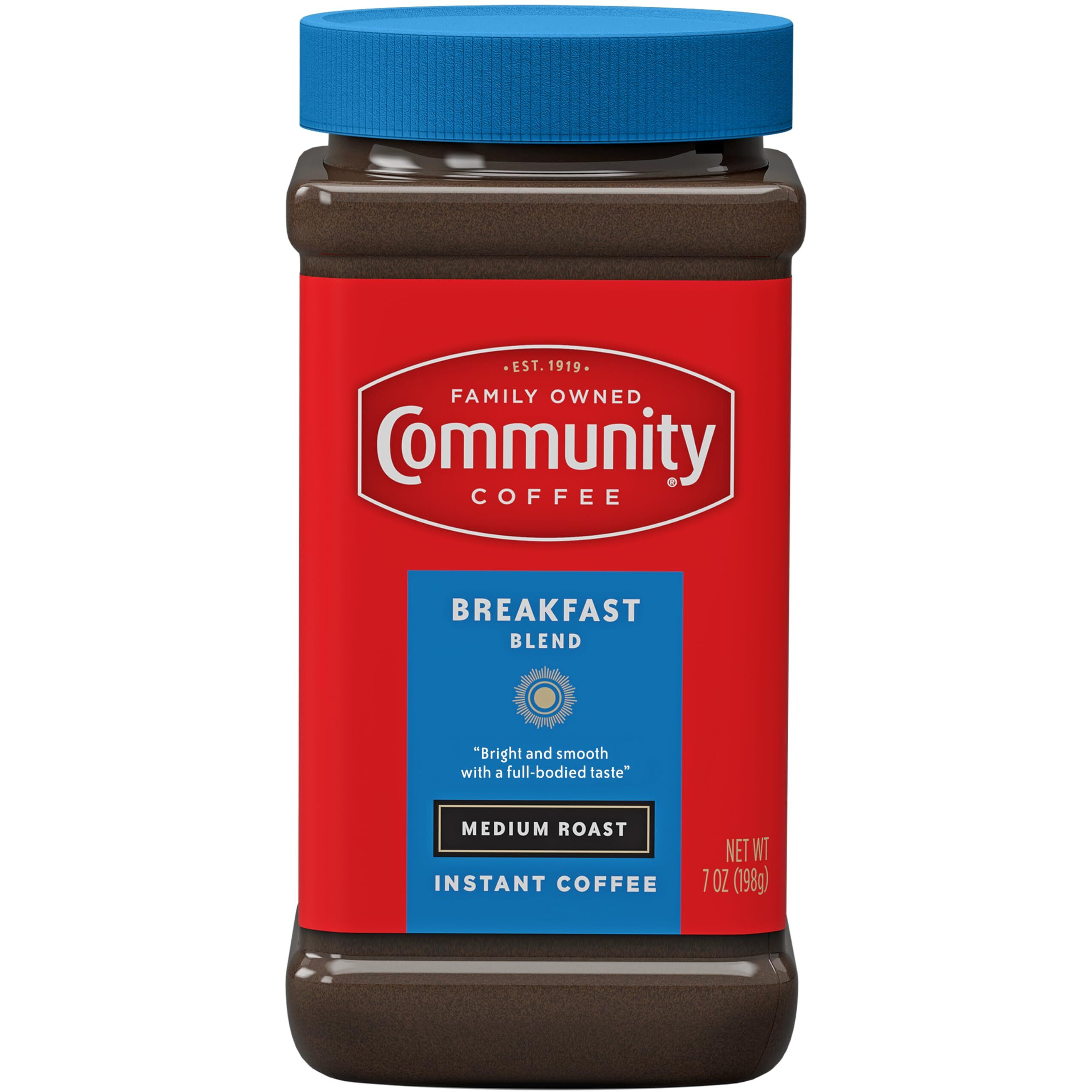 Community Coffee Breakfast Blend Instant Coffee, Medium Roast, 7 Ounce Jar (Pack Of 12)