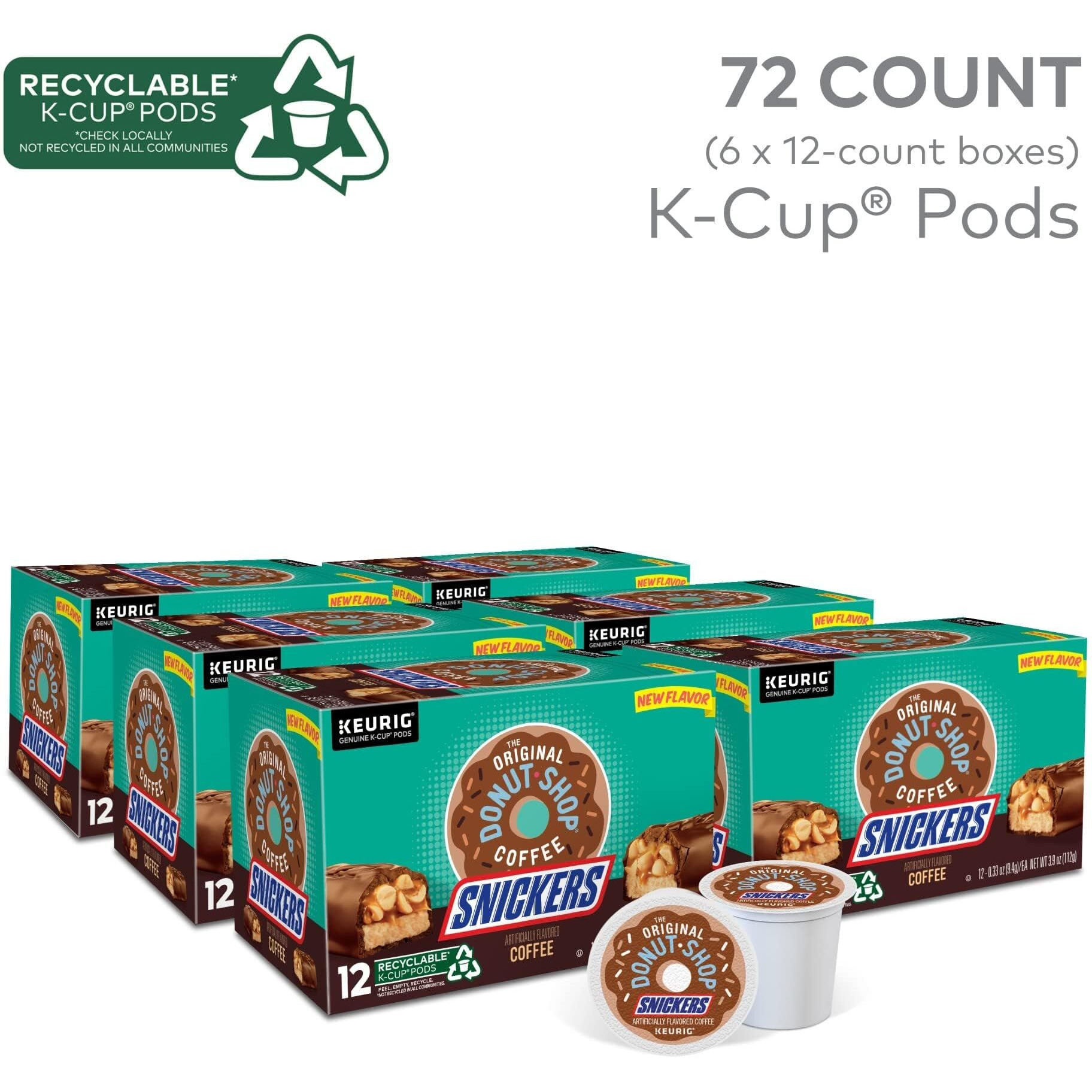 The Original Donut Shop Snickers Coffee, Keurig Single Serve K-Cup Pods, Flavored Coffee, 96 Count (4 Packs Of 24)