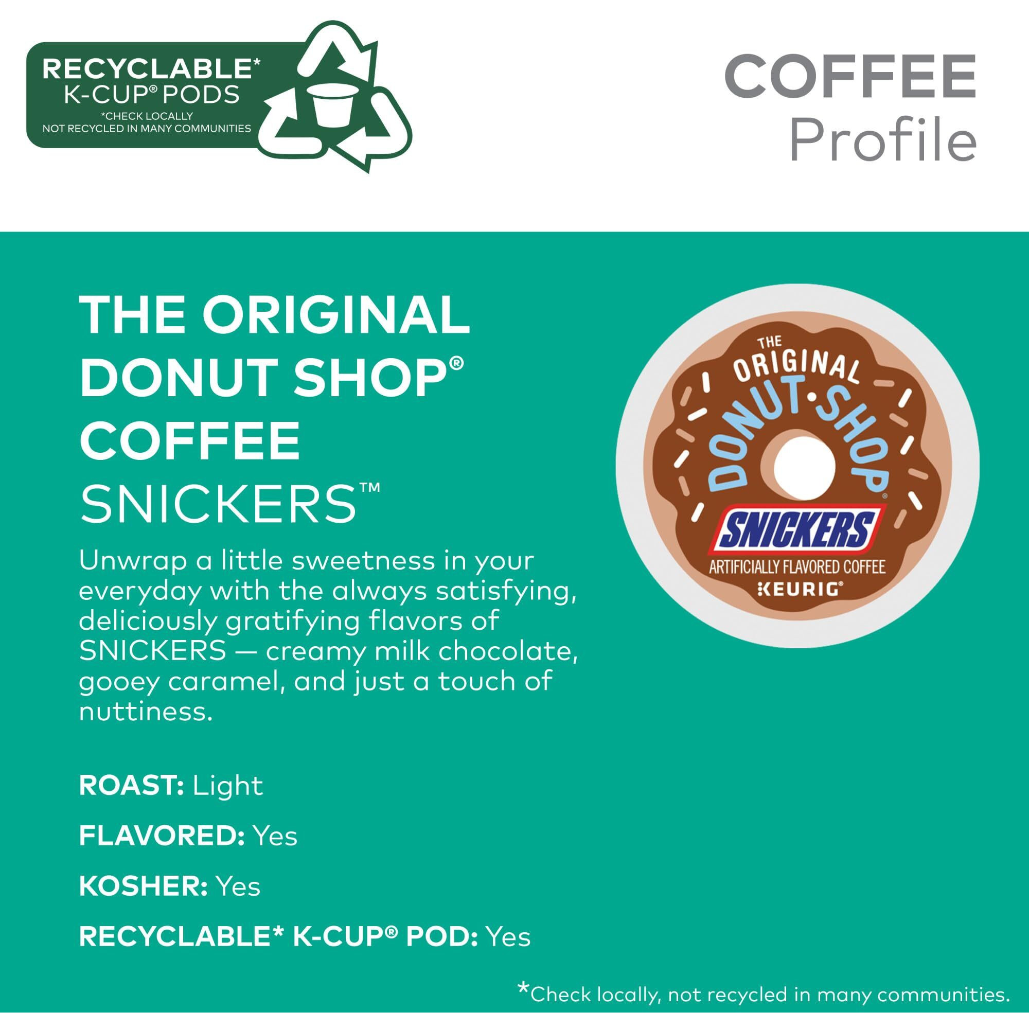 The Original Donut Shop Snickers Coffee, Keurig Single Serve K-Cup Pods, Flavored Coffee, 96 Count (4 Packs Of 24)
