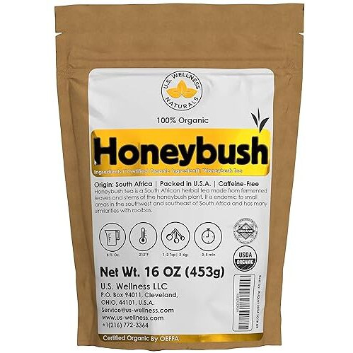 Honeybush Tea 1Lb (16Oz) 100% Certified Organic (Usda Seal) | Honeybush Loose Leaf Tea | South African | (200+ Cups) | Non-Gmo | Keto Friendly