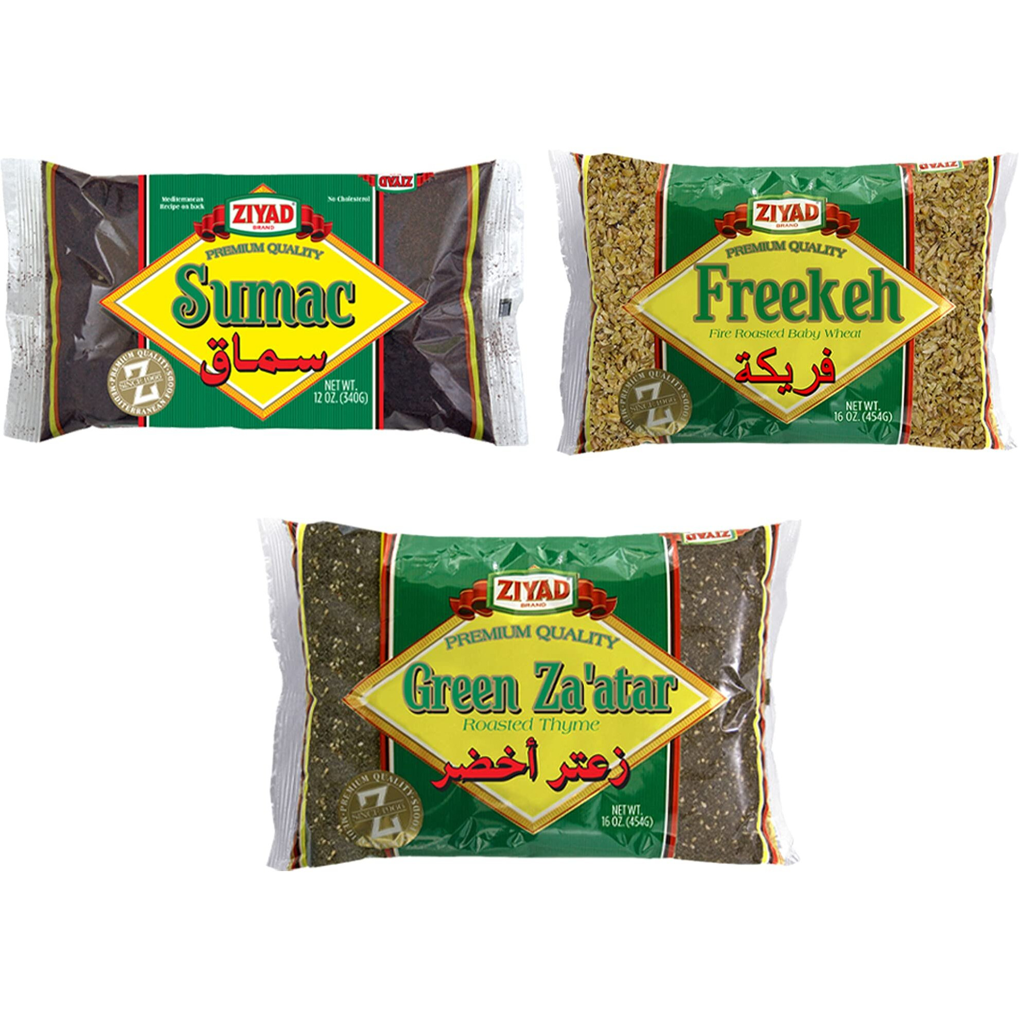 Ziyad Premium Spice Variety Pack, Flavorful Spices, No Additives, No Msg, Sumac, Green Za'Atar, Freekeh, Frikeh, Since 1966, Pack Of 3