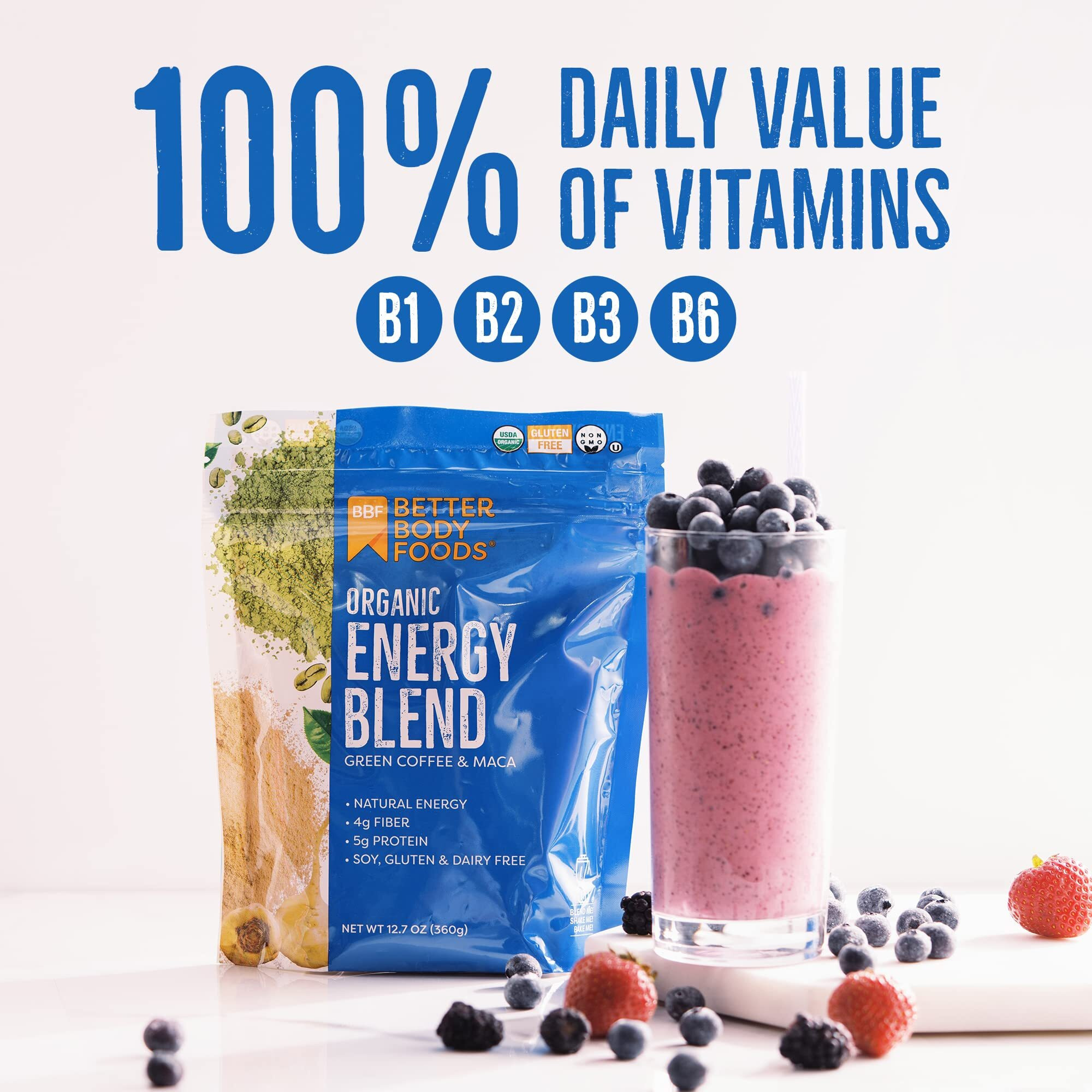 Betterbody Foods Organic Energy Blend, Plant-Based Natural Energy, Gluten-Free, Non-Gmo, 12.7 Ounces