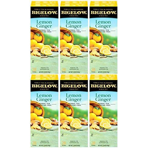 Bigelow Lemon Ginger Herbal Tea Bags 28-Count Boxes (Pack Of 6) Lemon Ginger Tea Bags Herbal Tea All Natural Gluten Free