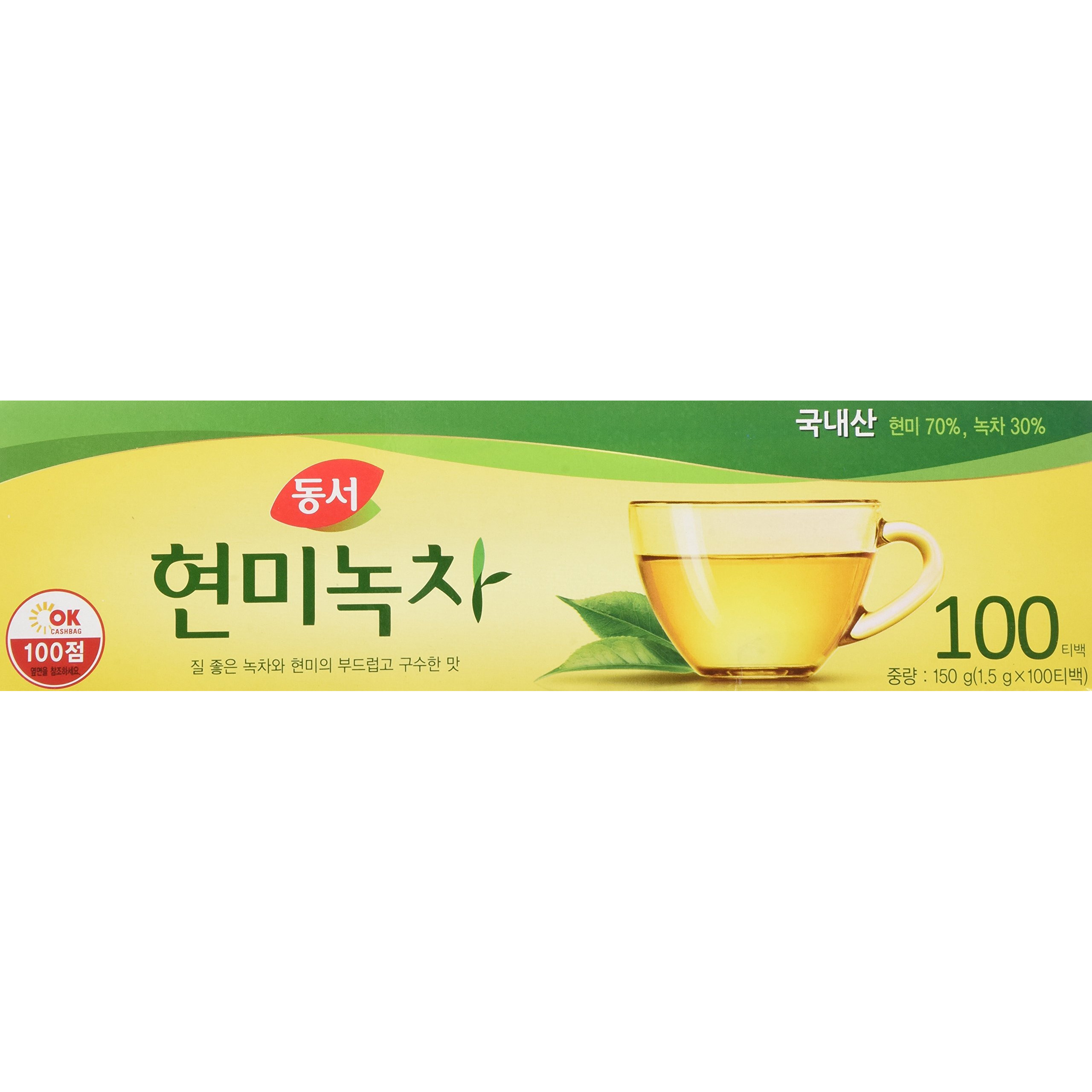 Dongsuh Korean Brown Rice Green Tea, Traditional Korean Tea Blend, 100 1.5G Tea Bags