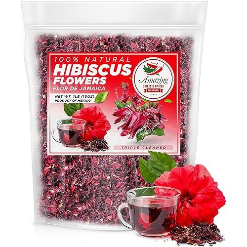 Hibiscus Flowers 2Lb (32Oz) - All Natural, Triple Cleaned - Whole Soft Flowers And Petals - Flor De Jamaica. Great For Hot Or Iced Tea And Agua Fresca. By Amazing Chiles And Spices