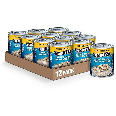 Progresso Rich & Hearty, Creamy Roasted Chicken Wild Rice Canned Soup, Gluten Free, 18.5 Oz. (Pack Of 12)