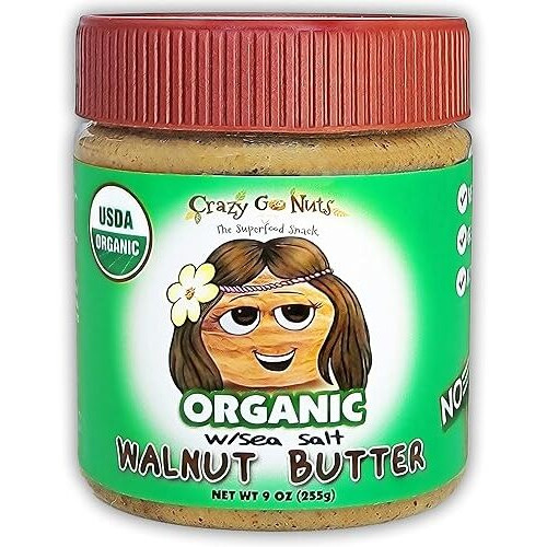 Crazy Go Nuts Organic Walnut Butter - Plain W/ Sea Salt - Healthy Snacks, Keto, Vegan, Low Carb, Gluten Free, Superfood - Natural, Non-Gmo, Ala, Omega 3 Fatty Acids, Good Fats And Antioxidants - 9 Oz (1-Pack)