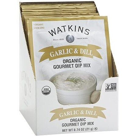 Watkins Organic Gourmet Dip Mix, Garlic & Dill, 0.74 Oz. Packets, 12-Pack
