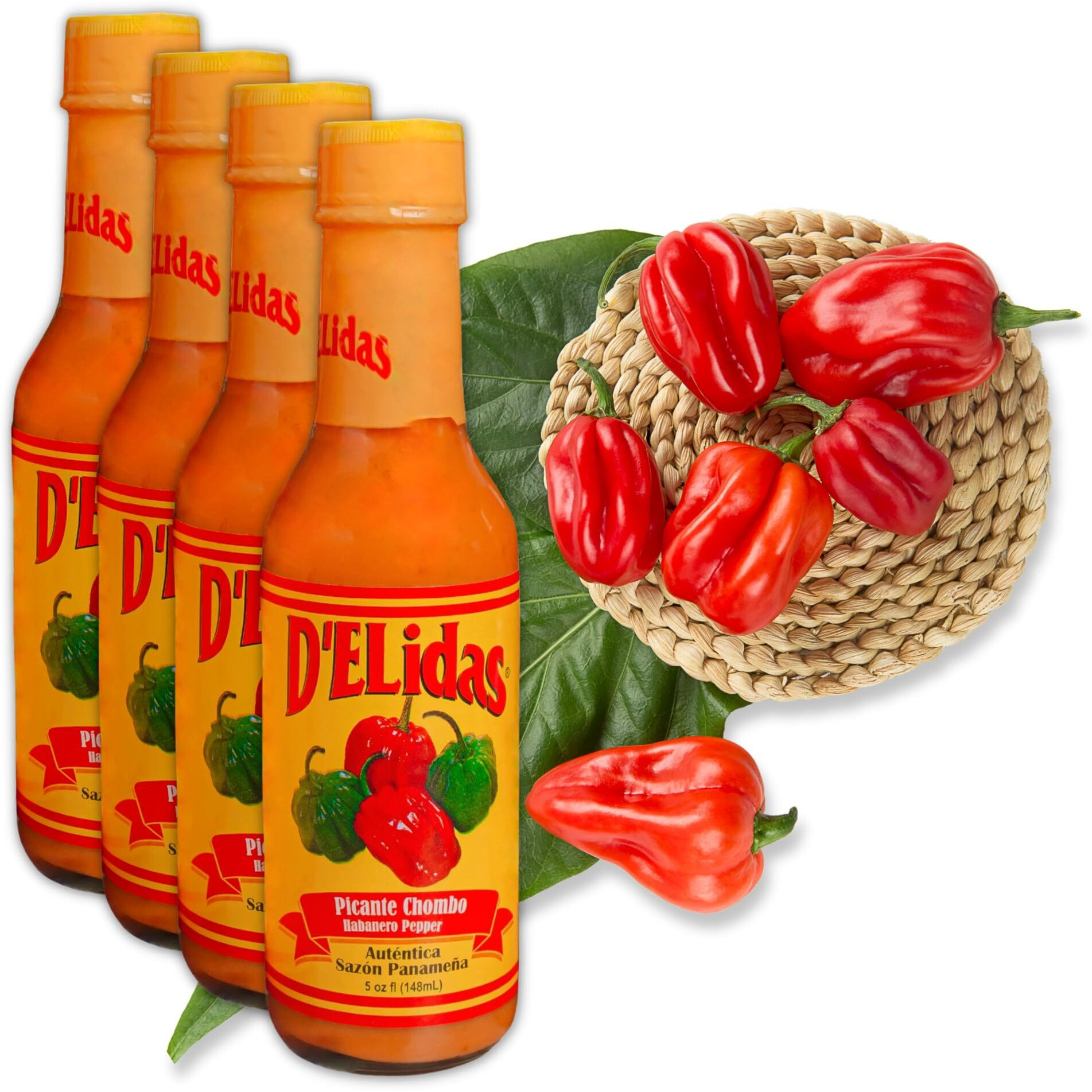D'Elidas Habanero Hot Sauce, Natural Habanero Pepper Hot Sauce, Chombo Picante Sauce 1 In Panama, Non-Gmo, Keto Friendly Food Habanero Sauce, 5 Fl Oz (Pack Of 4)