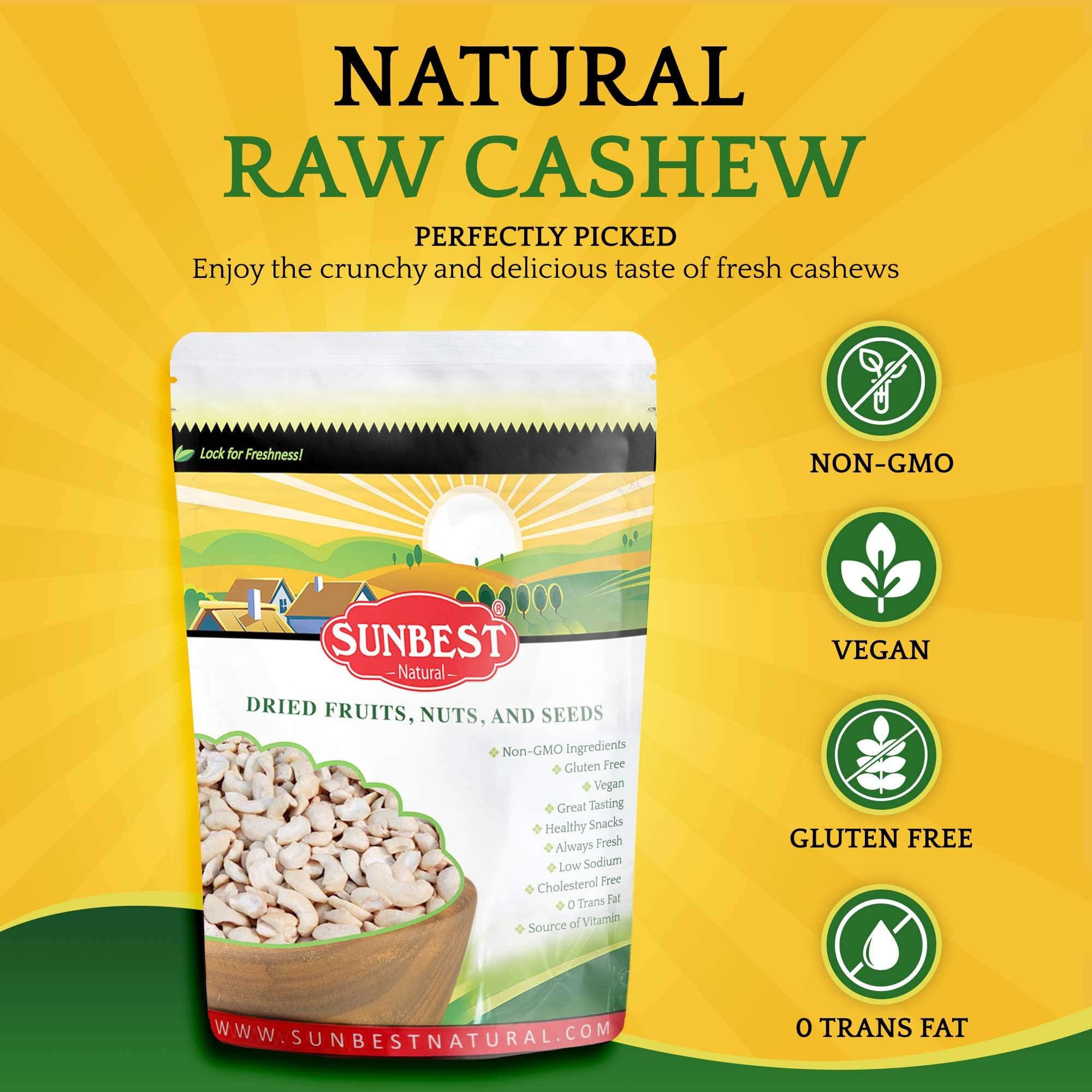 Sunbest Natural - Raw Cashew Pieces, Unroasted & Unsalted Cashews For Cooking, Baking, & Toppings, On-The-Go Vegan Snack, Non-Gmo Cashew Nuts Bulk In Resealable Bag, 5 Lbs