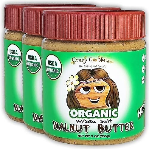 Crazy Go Nuts Organic Walnut Butter With Sea Salt - Walnut Butter Organic, Walnut Spread, Keto, Vegan, Low Carb, Gluten Free, Non-Gmo, Walnut Butter Raw Organic, Organic Nut Butter - 9 Oz, 3-Pack