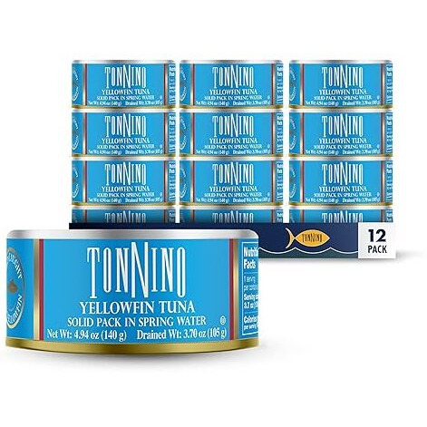 Tonnino Yellowfin Tuna Fish In Olive Oil - Pack Of 12 Can (4.94 Ounces (Pack Of 12), Spring Water)