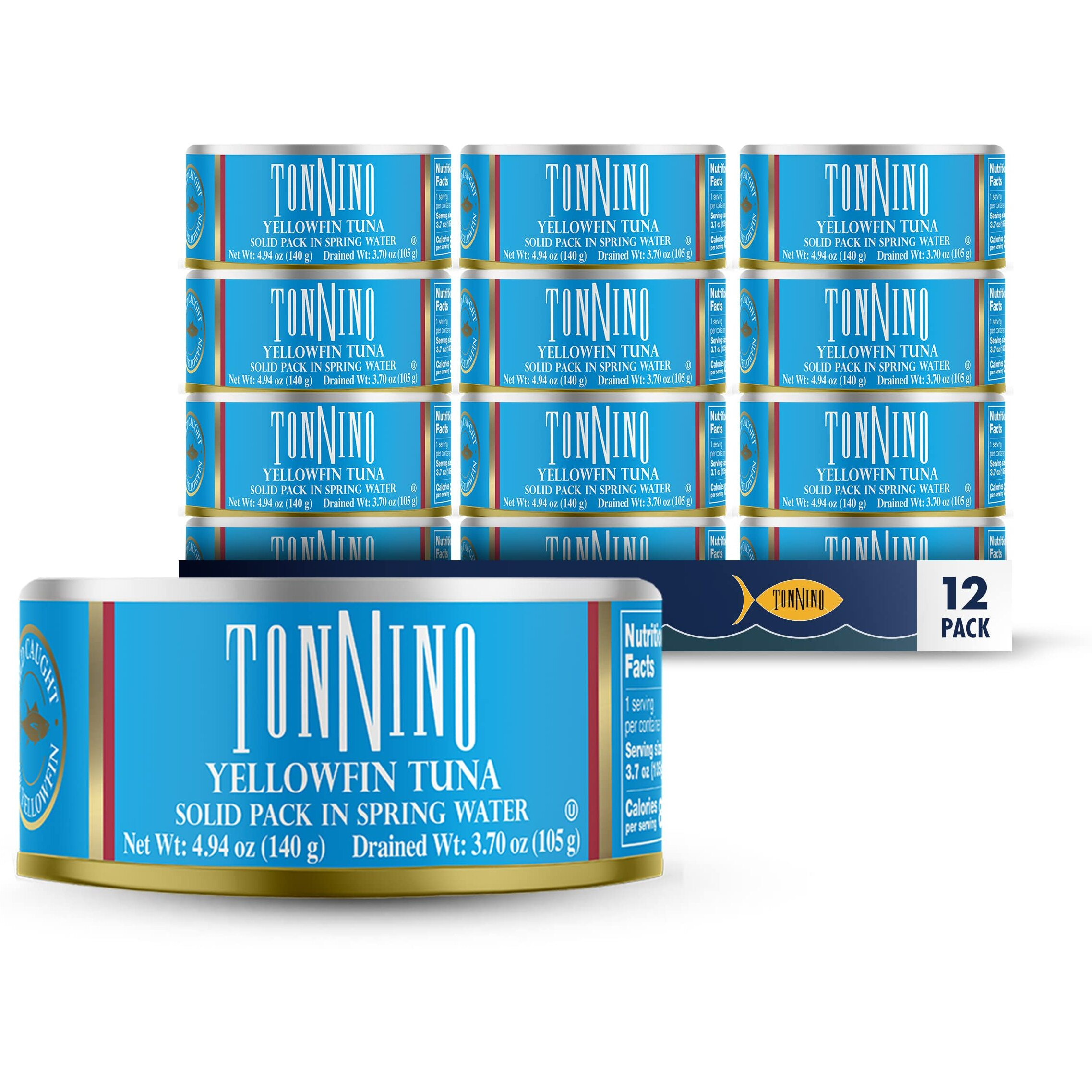 Tonnino Yellowfin Tuna Fish In Olive Oil - Pack Of 12 Can (4.94 Ounces (Pack Of 12), Spring Water)