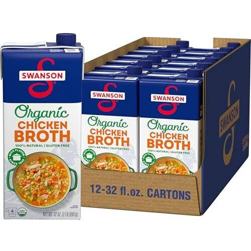 Swanson 100% Natural Organic Chicken Broth, 32 Oz Carton (12 Pack)
