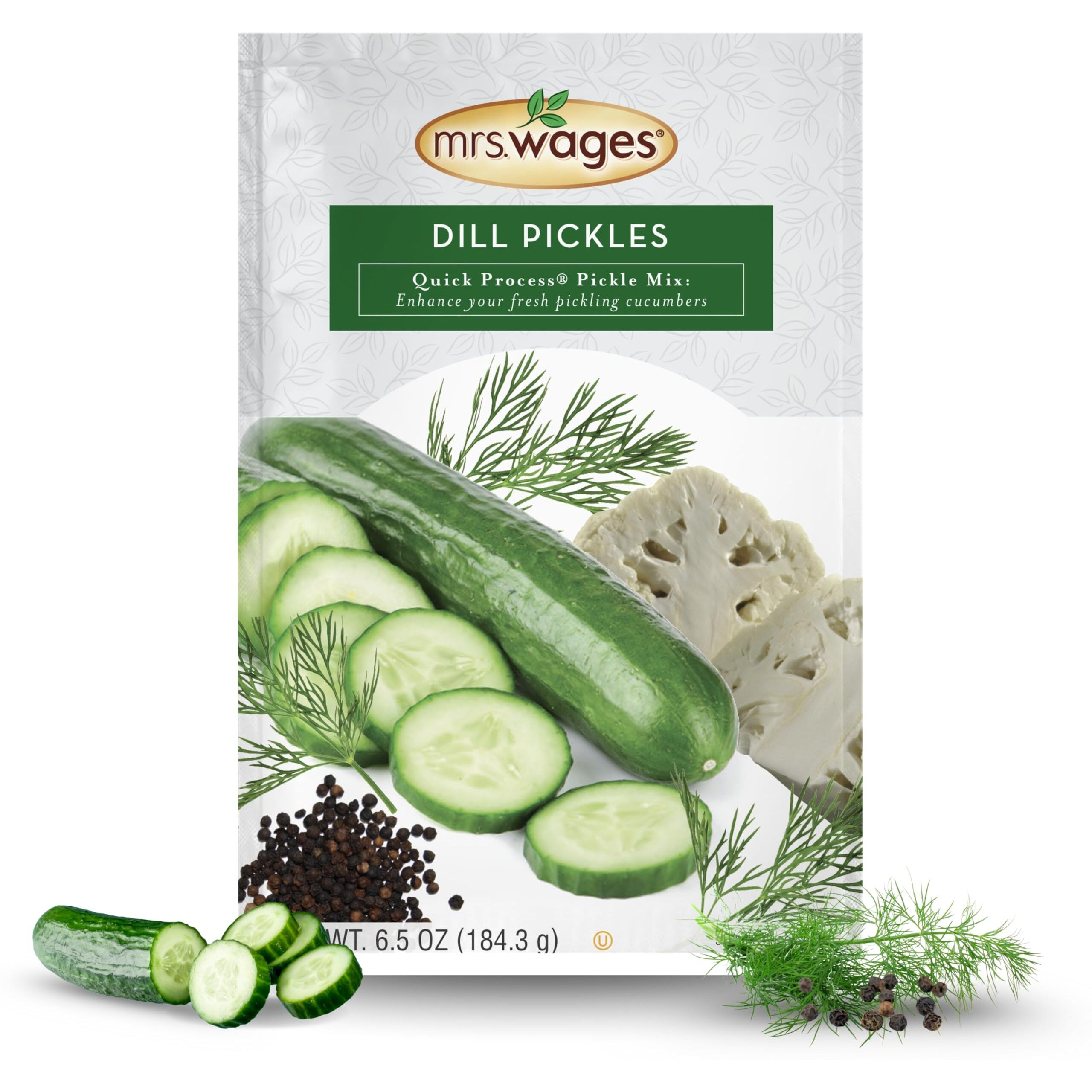 Mrs. Wages Quick Process Dill Pickle Mix, Quick And Easy, Simple-To-Use, Traditional Pickle Flavoring, Enhance Your Pickling Cucumbers, 6.5 Oz Packet (Value Pack Of 6)