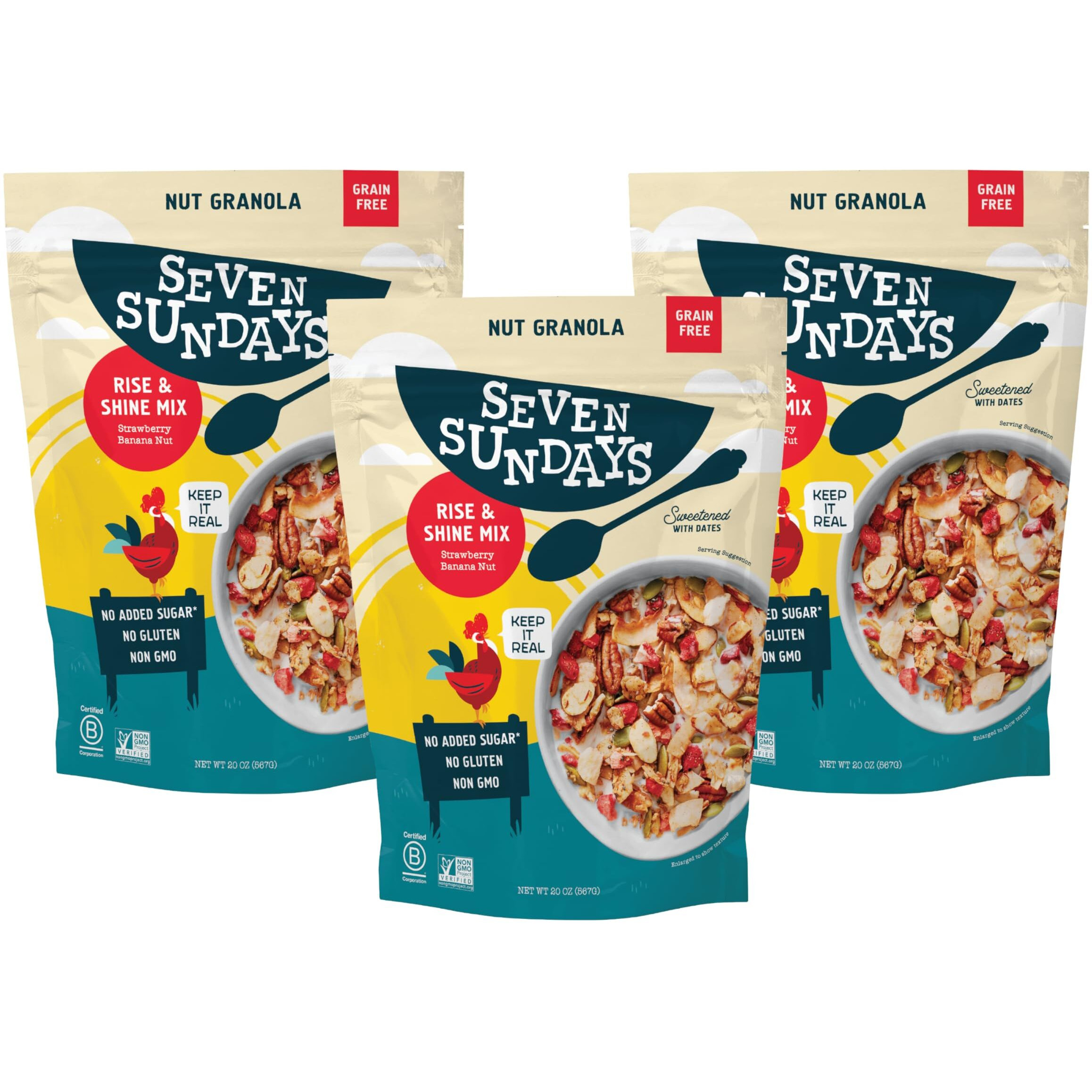 Seven Sundays Nut Granola Cereal, Rise & Shine Strawberry Banana Nut, 20 Oz (Pack Of 3), Grain & Gluten Free, 5G Protein, 5G Net Carbs, Keto Friendly