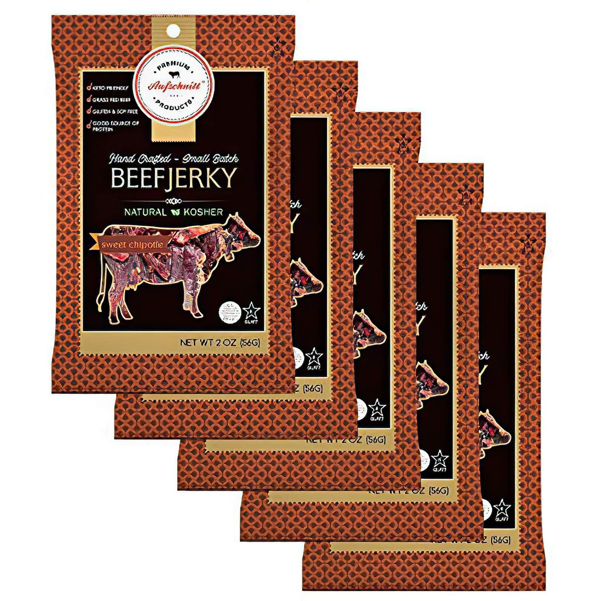 Aufschnitt Sweet Chipotle Beef Jerky | Certified Glatt Kosher | Gluten Free, No Nitrites (5 Pack)