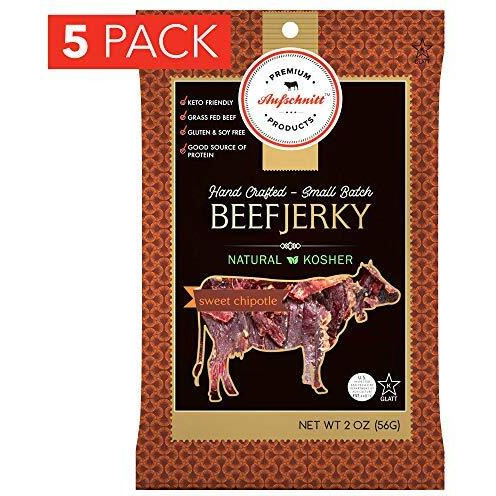 Aufschnitt Sweet Chipotle Beef Jerky | Certified Glatt Kosher | Gluten Free, No Nitrites (5 Pack)