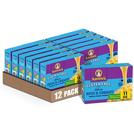 Annie's Deluxe Gluten Free Mac And Cheddar Shells, Rice Pasta & Cheddar Mac N Cheese, 11 Oz (Pack Of 12)