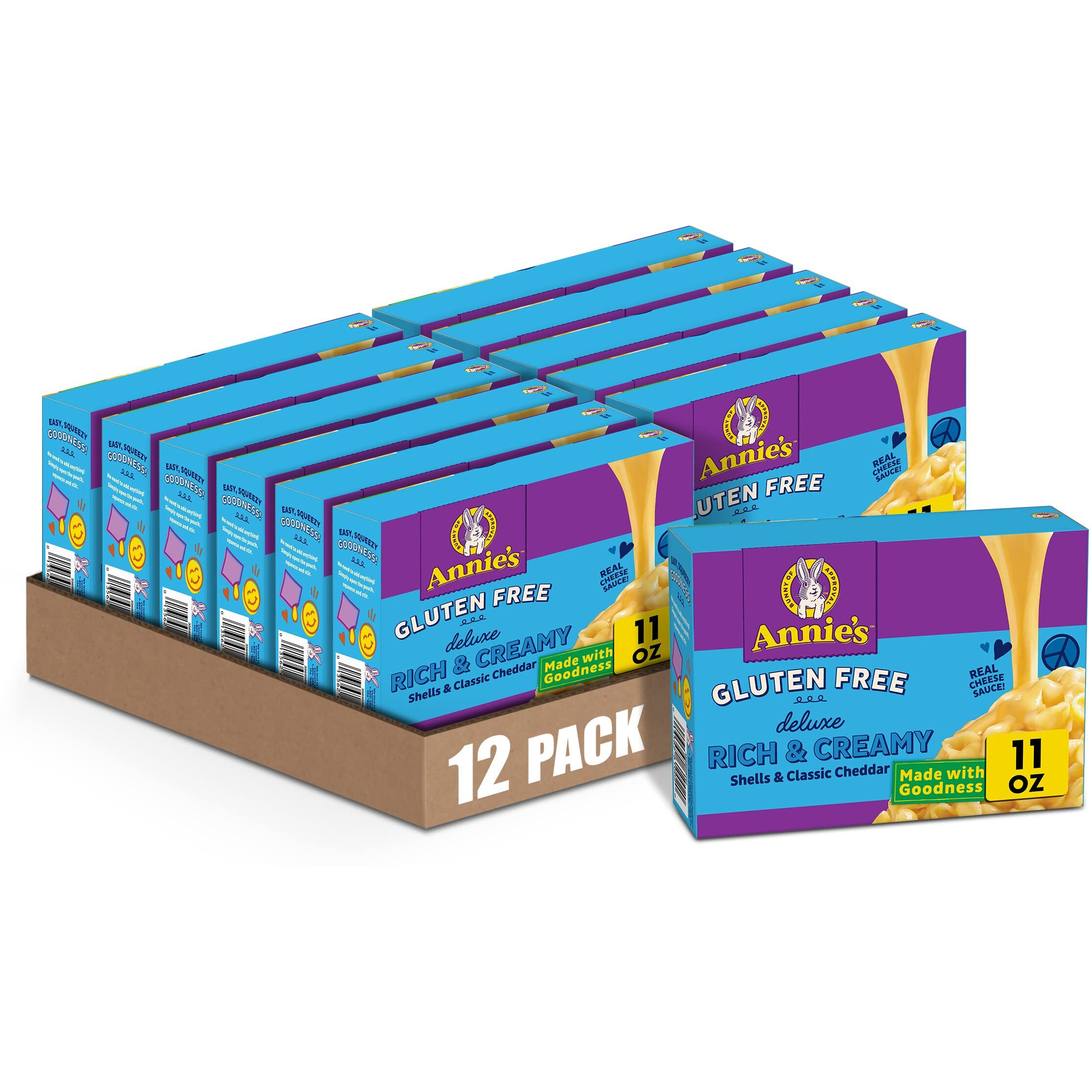 Annie's Deluxe Gluten Free Mac And Cheddar Shells, Rice Pasta & Cheddar Mac N Cheese, 11 Oz (Pack Of 12)