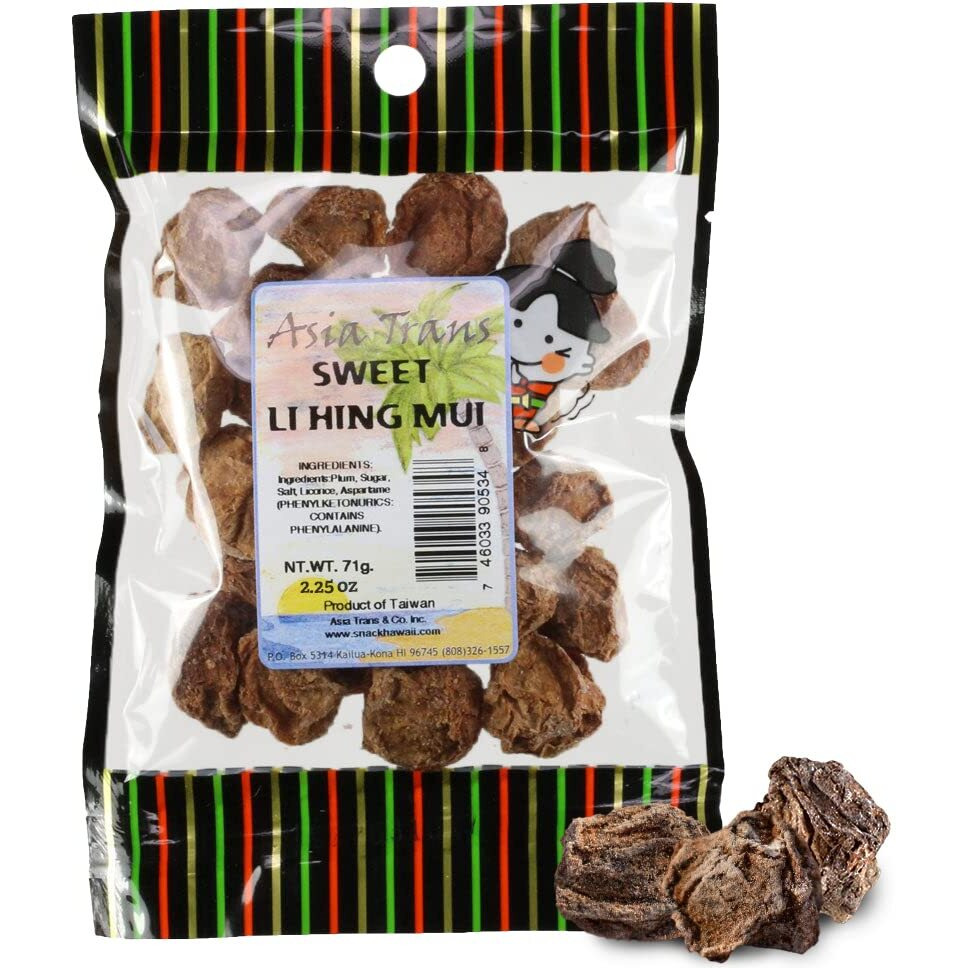 Asia Trans Sweet Seeded Li Hing Mui Crack Seed Plums | Hawaiian Favorite | Naturally Sweet Dried Asian Plum Candy | 2.25 Ounce