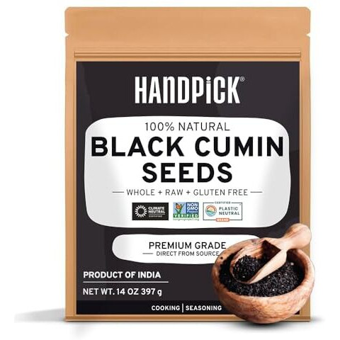 Handpick Black Cumin Seed (14Oz) Pure Nigella Seeds - No Salt Or Preservatives, Non Gmo | Indian Black Whole Cumin | Gluten Free, Aromatic & Farm Fresh Kalonji | Resealable Zip Lock Pouch