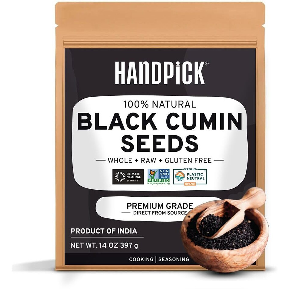 Handpick Black Cumin Seed (14Oz) Pure Nigella Seeds - No Salt Or Preservatives, Non Gmo | Indian Black Whole Cumin | Gluten Free, Aromatic & Farm Fresh Kalonji | Resealable Zip Lock Pouch