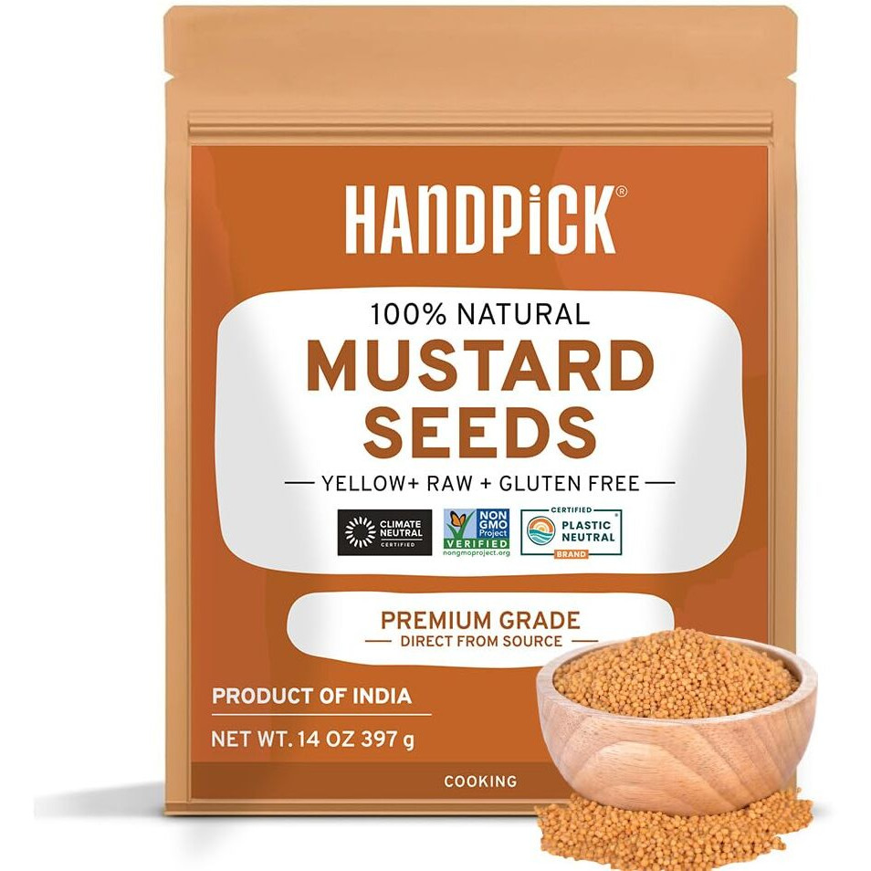 Handpick Yellow Mustard Seed (397G/14Oz) Non Gmo, Gluten Free, 100% Raw, Sourced From India, For Cooking, Pickles, Packed In Resealable Ziplock Pouch