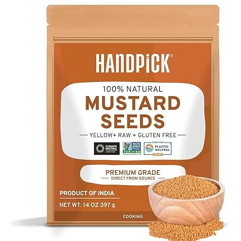 Handpick Yellow Mustard Seed (397G/14Oz) Non Gmo, Gluten Free, 100% Raw, Sourced From India, For Cooking, Pickles, Packed In Resealable Ziplock Pouch
