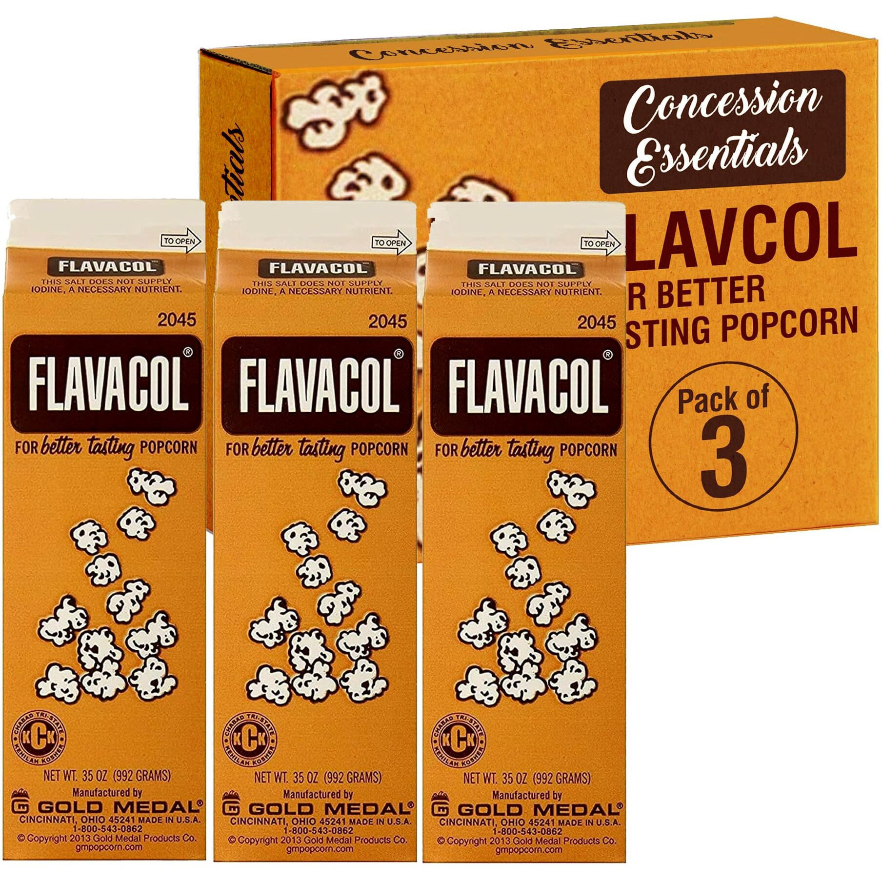 Concession Essentials 3 Pack Flavacol Popcorn Season Salt, 35 Oz Per Pack. Total 105 Ounces Popcorn Season Salt