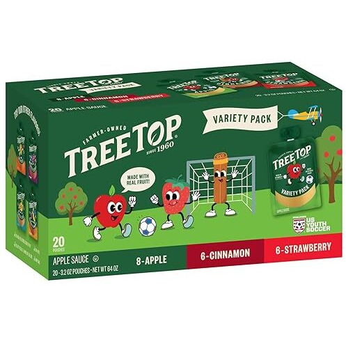 Tree Top Apple Sauce Pouches Variety Pack, Apple, Strawberry, Cinnamon, 3.2 Oz. Each (Pack Of 20)