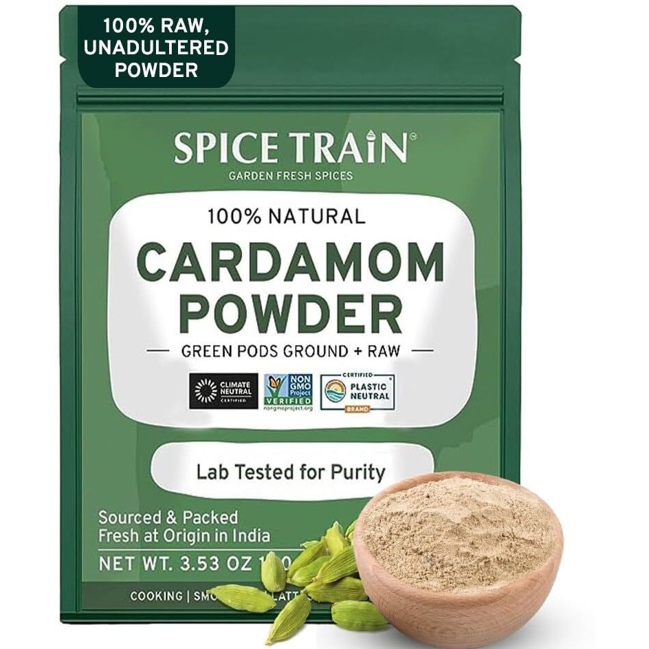 Cardamom Powder (100G/3.53Oz) Gluten Free, Raw Ground Elaichi For Cooking, Smoothies, Lattes, Masala Tea, Packed In Resealable Zip Lock Pouch