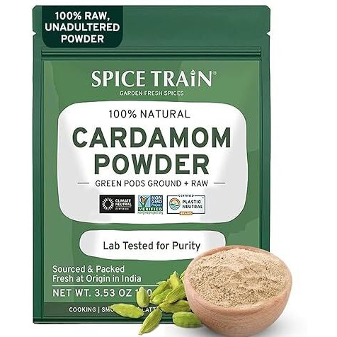 Cardamom Powder (100G/3.53Oz) Gluten Free, Raw Ground Elaichi For Cooking, Smoothies, Lattes, Masala Tea, Packed In Resealable Zip Lock Pouch