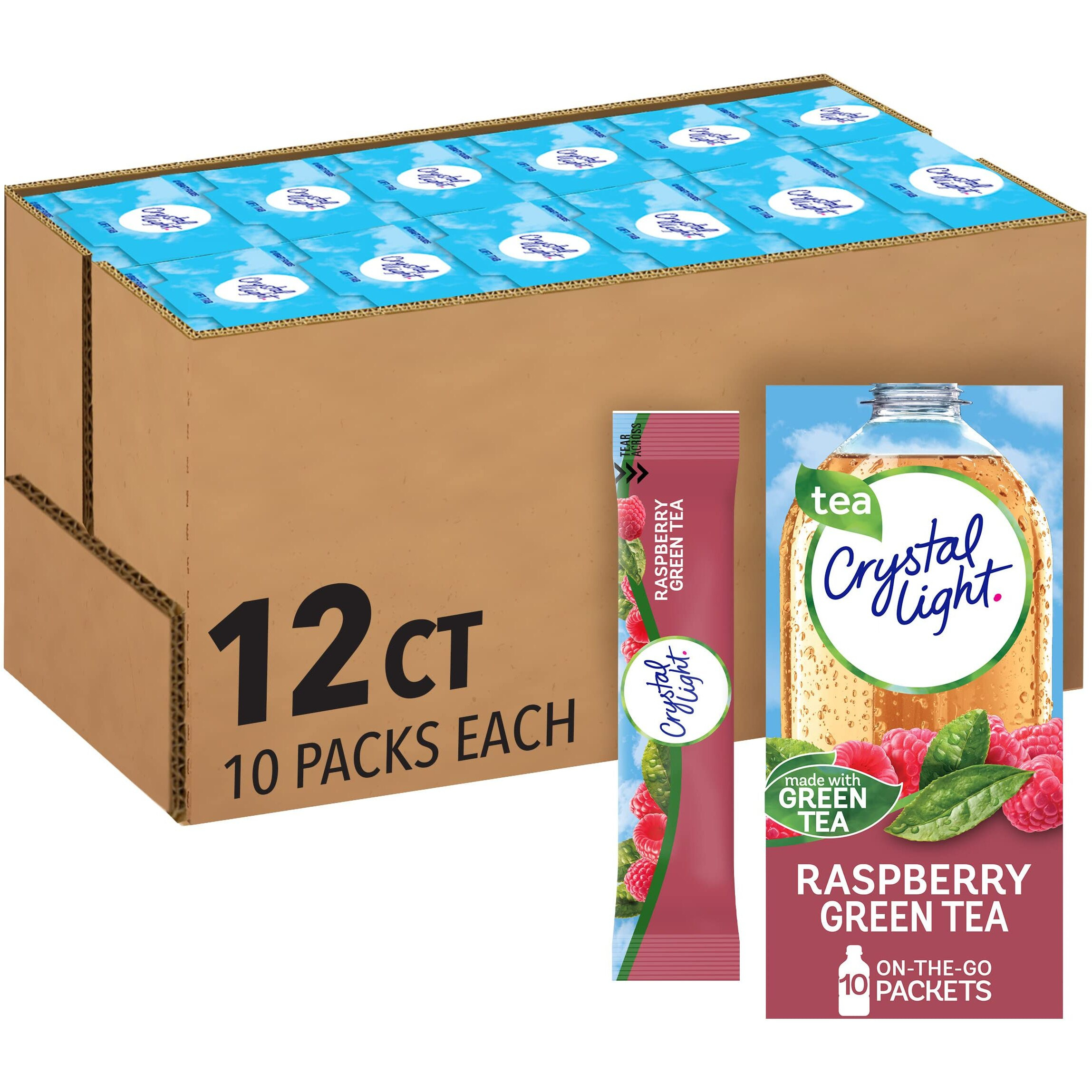 Crystal Light Sugar-Free Raspberry Green Tea On-The-Go Powdered Drink Mix 120 Count-10 Count (Pack Of 12)