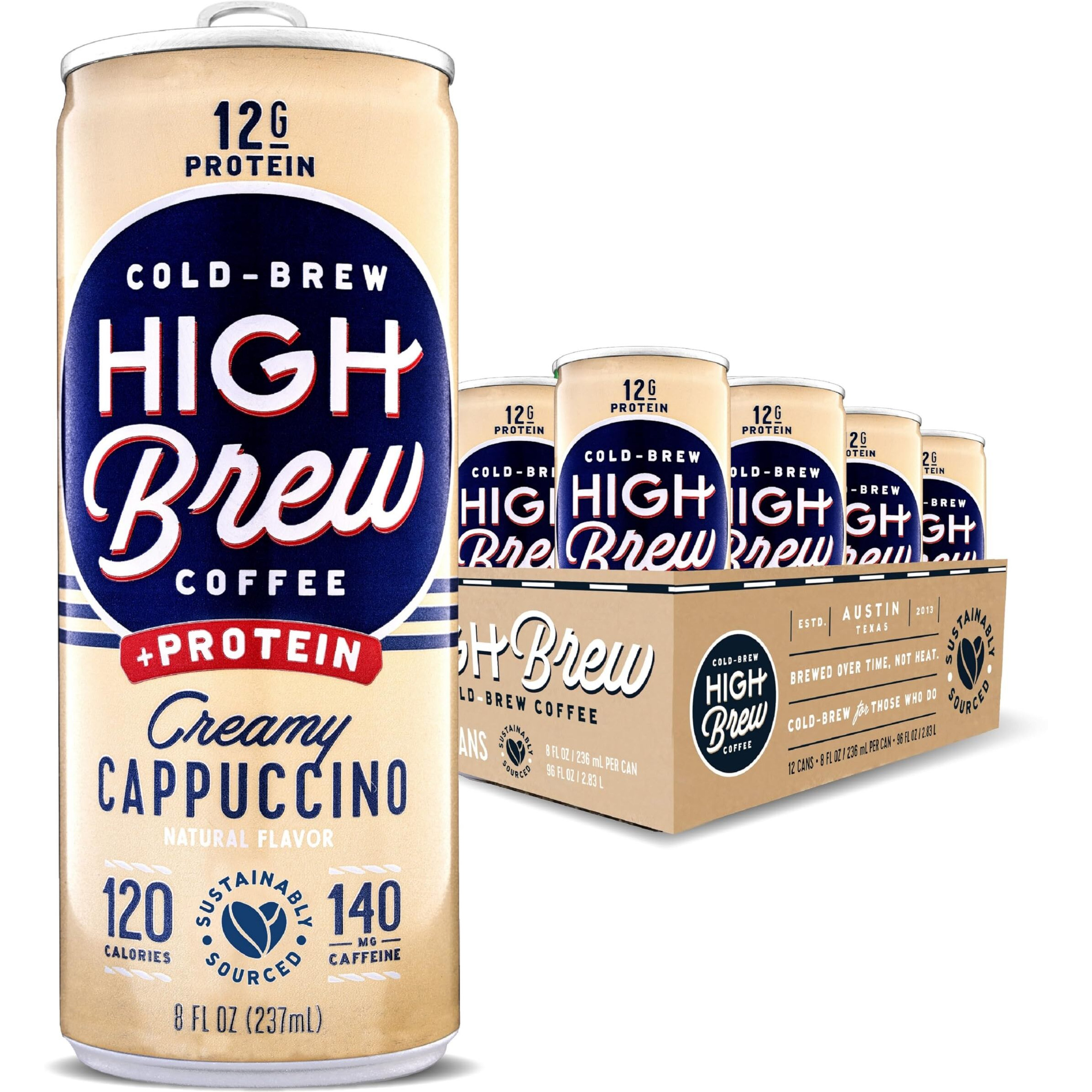High Brew Coffee, Cold Brew Coffee, Creamy Cappucino, Plus 12G Protein, 8 Fl Oz, Ready-To-Drink (Pack Of 12)