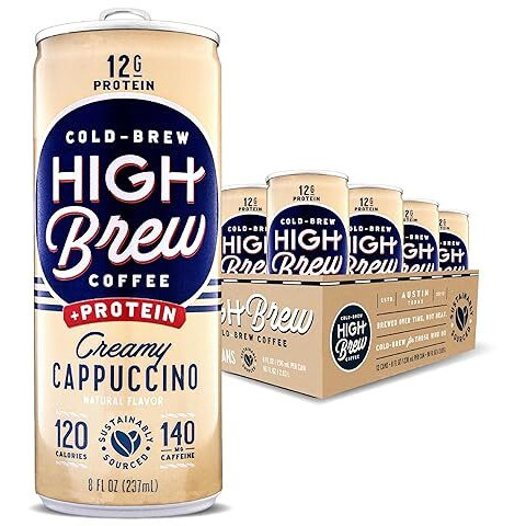 High Brew Coffee, Cold Brew Coffee, Creamy Cappucino, Plus 12G Protein, 8 Fl Oz, Ready-To-Drink (Pack Of 12)