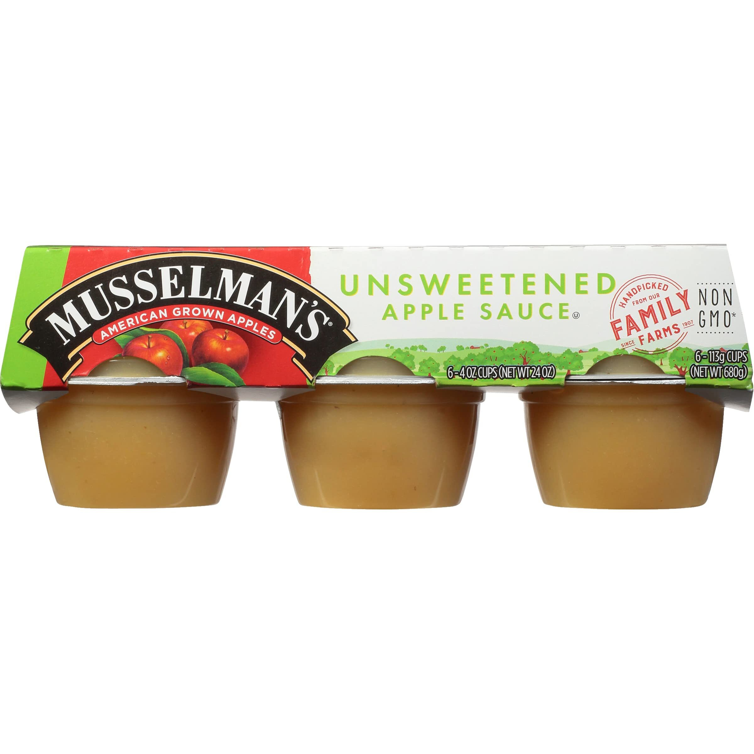 Musselman's Unsweetened Apple Sauce (Pack Of 3) 6 - 4 Oz Cups Per Pack (18 Cups Total)