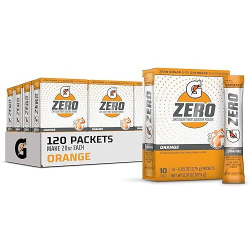 Gatorade G Zero Sports Drink Mix Powder Packets, Orange, Electrolyte Powder Drink Mix For Hydration, Zero Sugar, Total 120 Packets