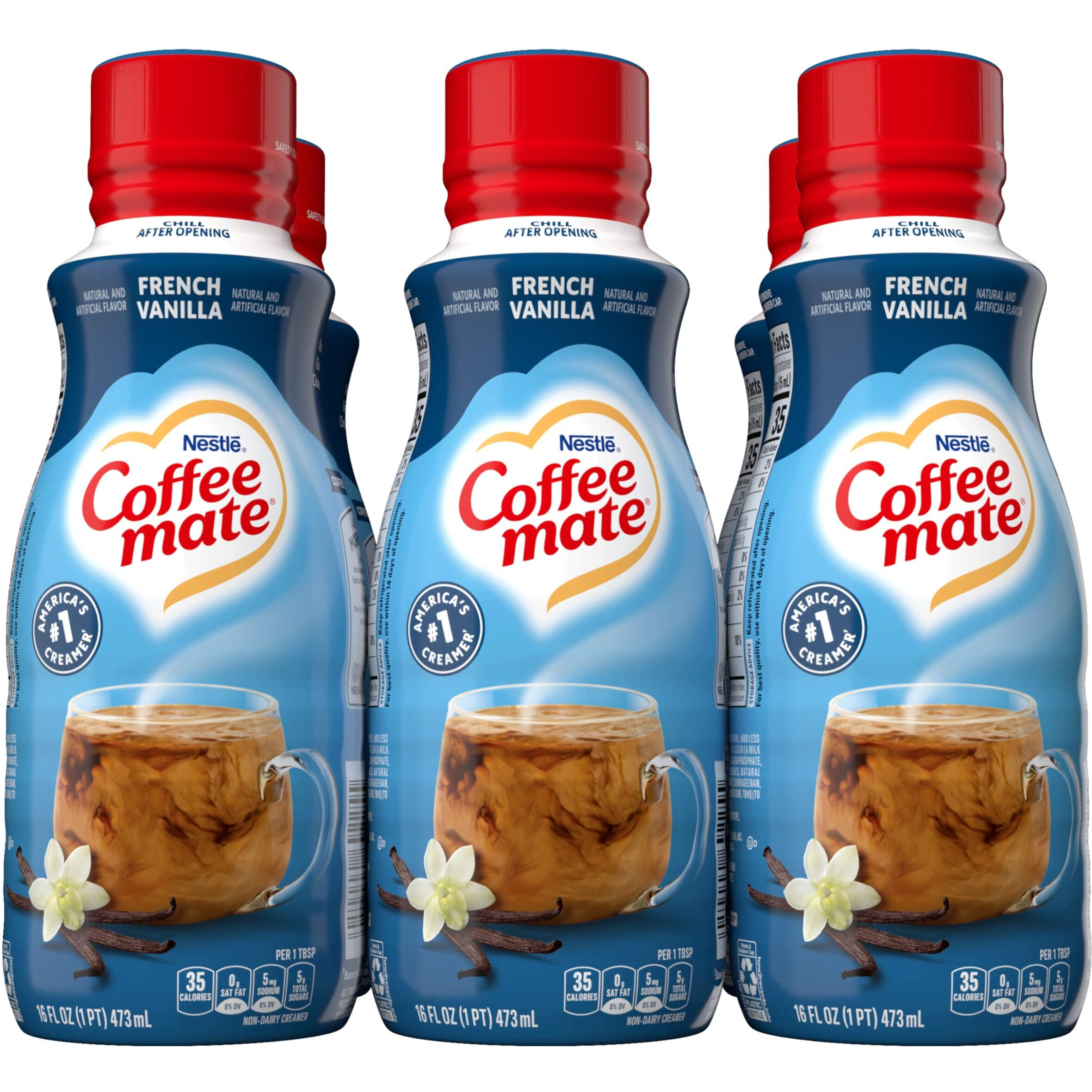 Coffee Mate French Vanilla Flavored Coffee Creamer, Shelf Stable, Non-Dairy, Gluten-Free, 6-Pack, 192 Total Servings, 16 Fl Oz Per Bottle
