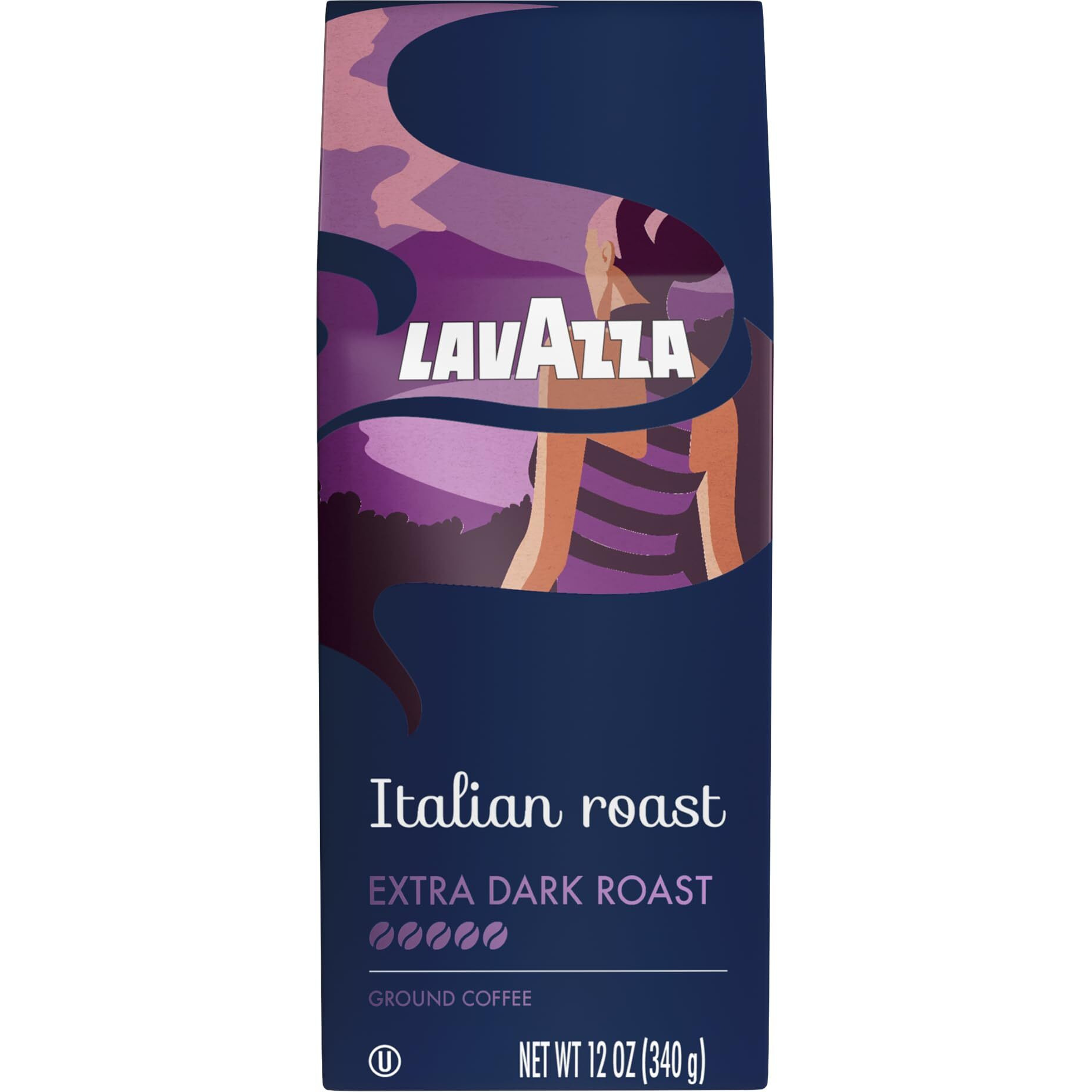 Lavazza Italian Roast Ground Coffee 12Oz Bag, Extra Dark Roast (Pack Of 1) - Package May Vary