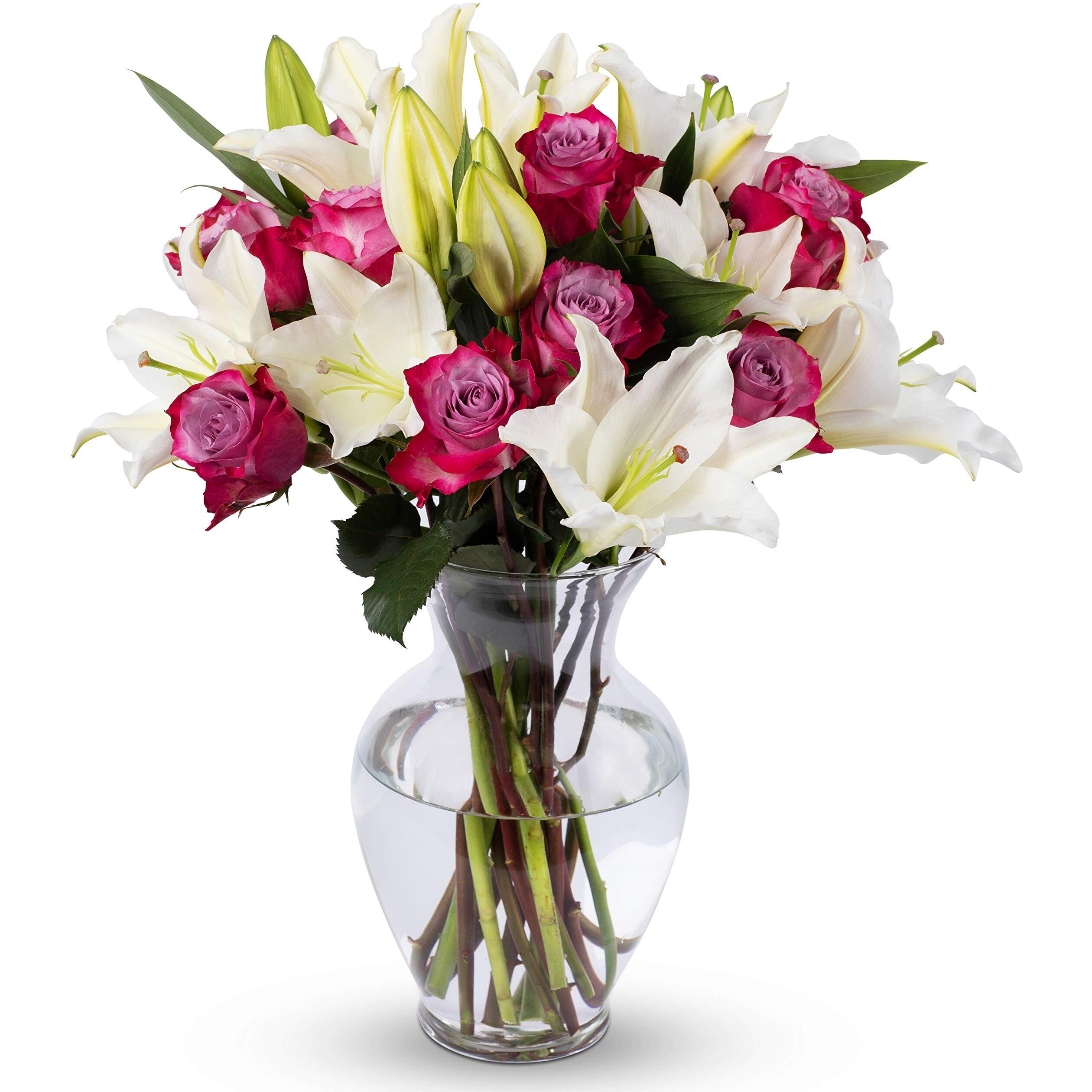 Benchmark Bouquets - Lavender Roses And Lilies Bouquet, Prime Delivery, Free Vase, Farm Direct Fresh Flowers, Gift For Anniversary, Birthday, Congratulations, Get Well, Home DOr, Sympathy, Thank You