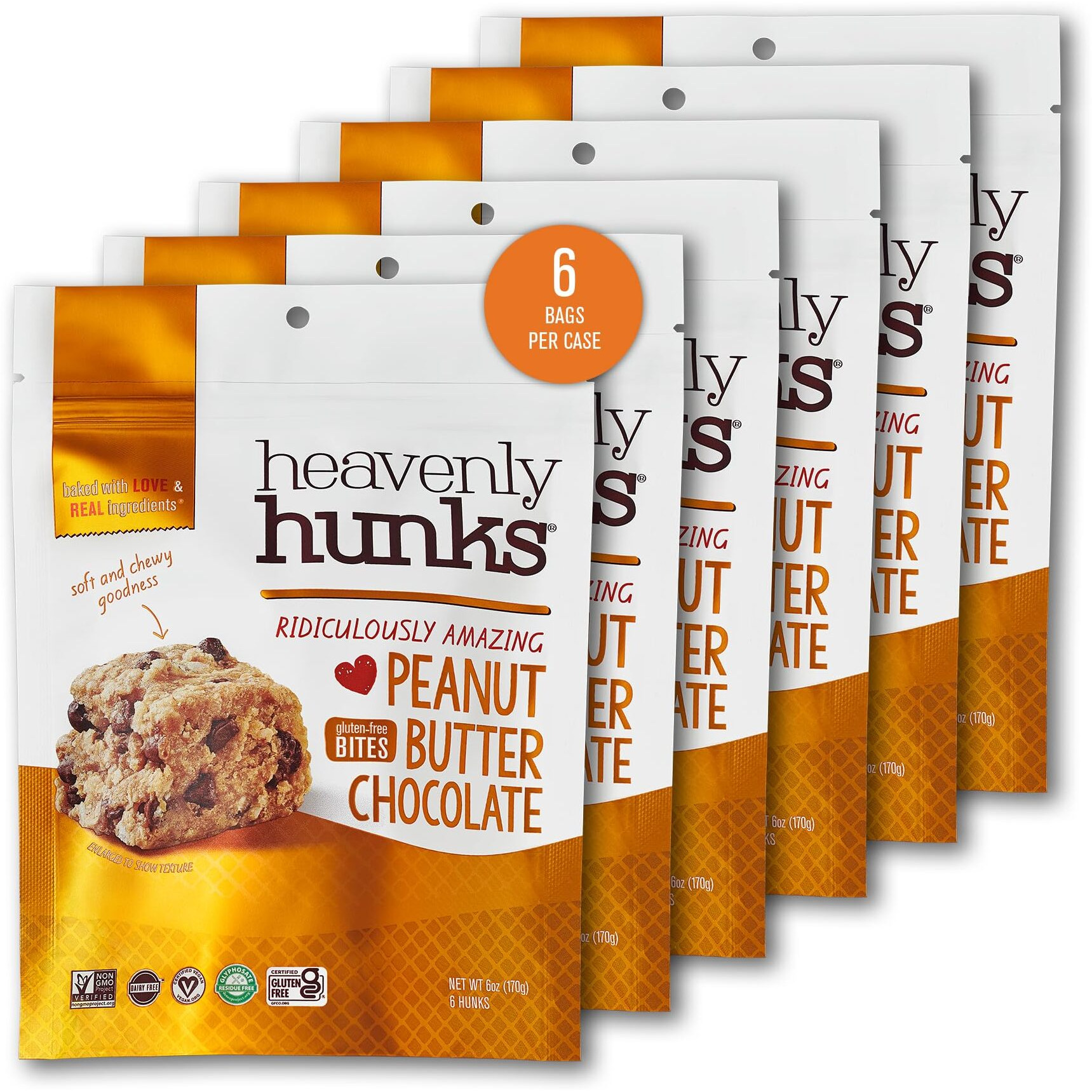 Heavenly Hunks Peanut Butter Chocolate Cookies, 6 Oz (6 Pack)