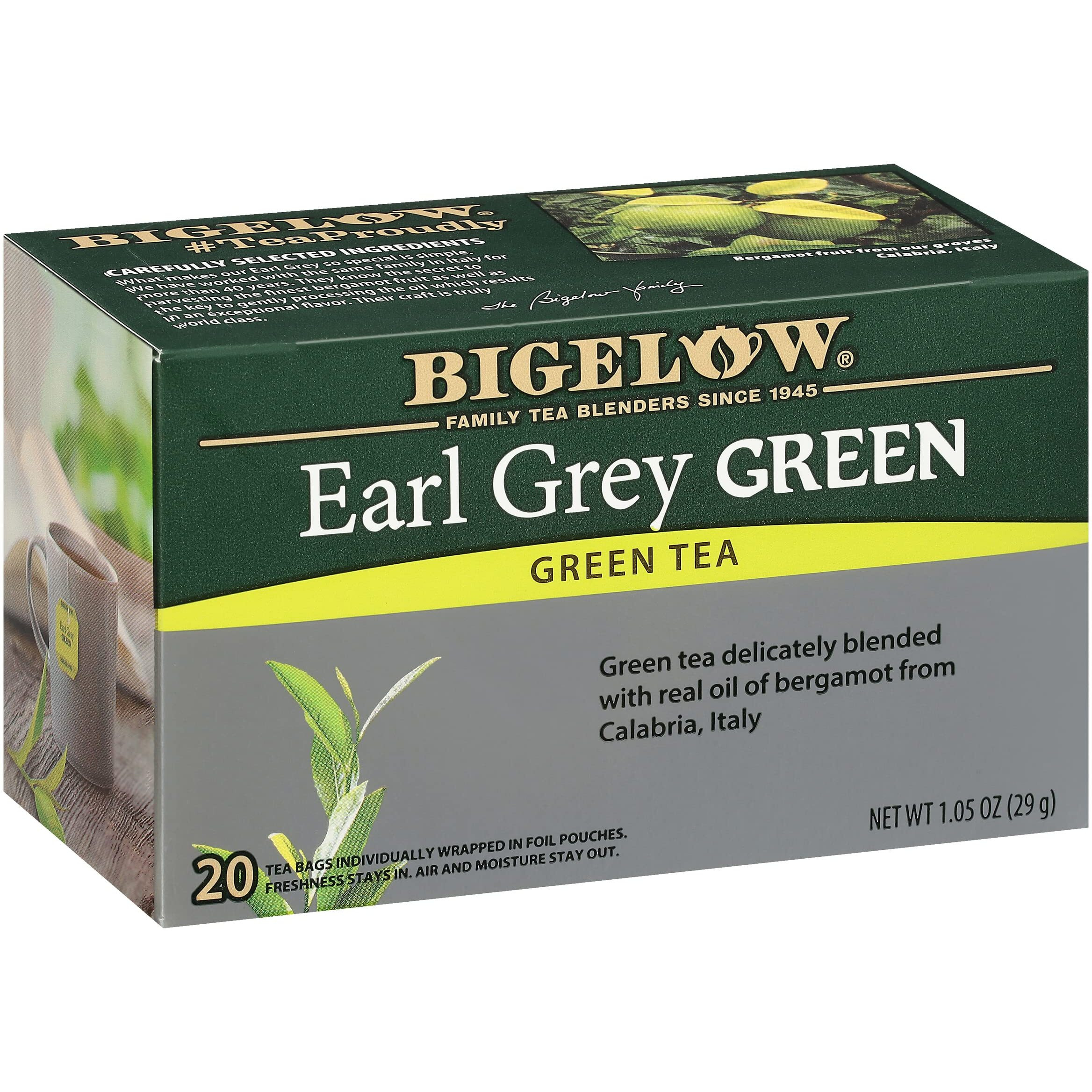 Bigelow Tea Earl Grey Green Tea, Caffeinated, 20 Count (Pack Of 6, 120 Total Tea Bags