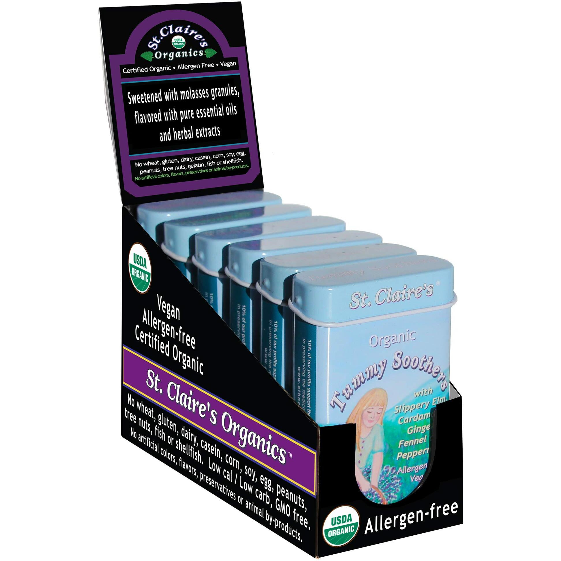 St. Claire's Organic Tummy Soothers, (1.5 Ounce Tin, Pack Of 6) | Gluten-Free, Vegan, Gmo-Free, Plant-Based, Allergen-Free | Made In The Usa In A Dedicated Allergen-Free Facility